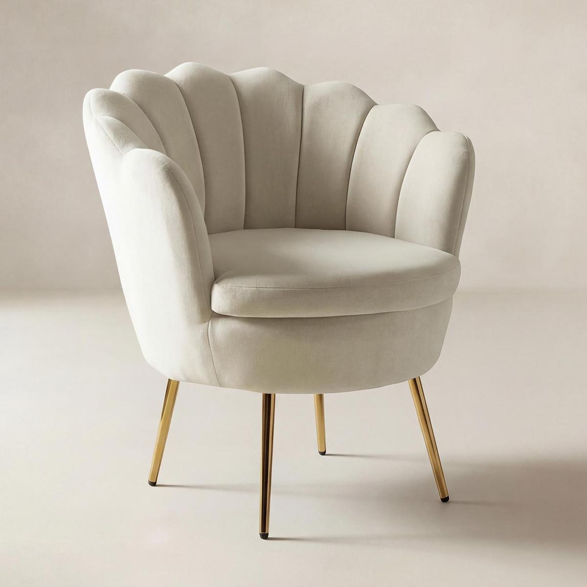 Evelia Velvet Scalloped Barrel Chair with Shell Shaped Back