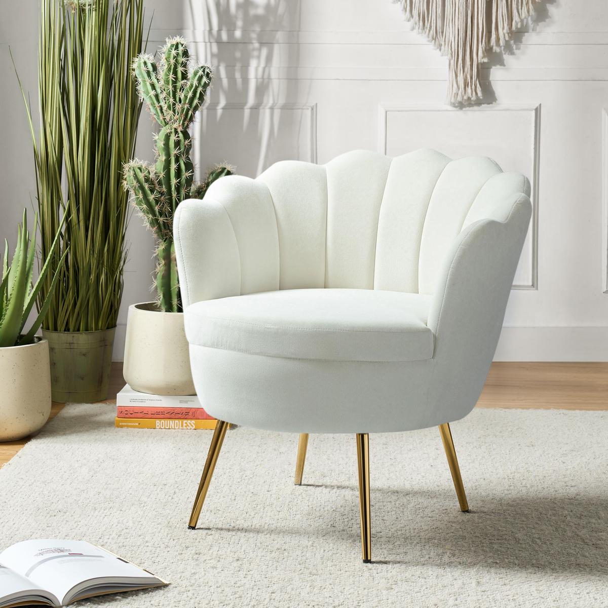 Shop Evelia Velvet Scalloped Barrel Chair - HULALA HOME