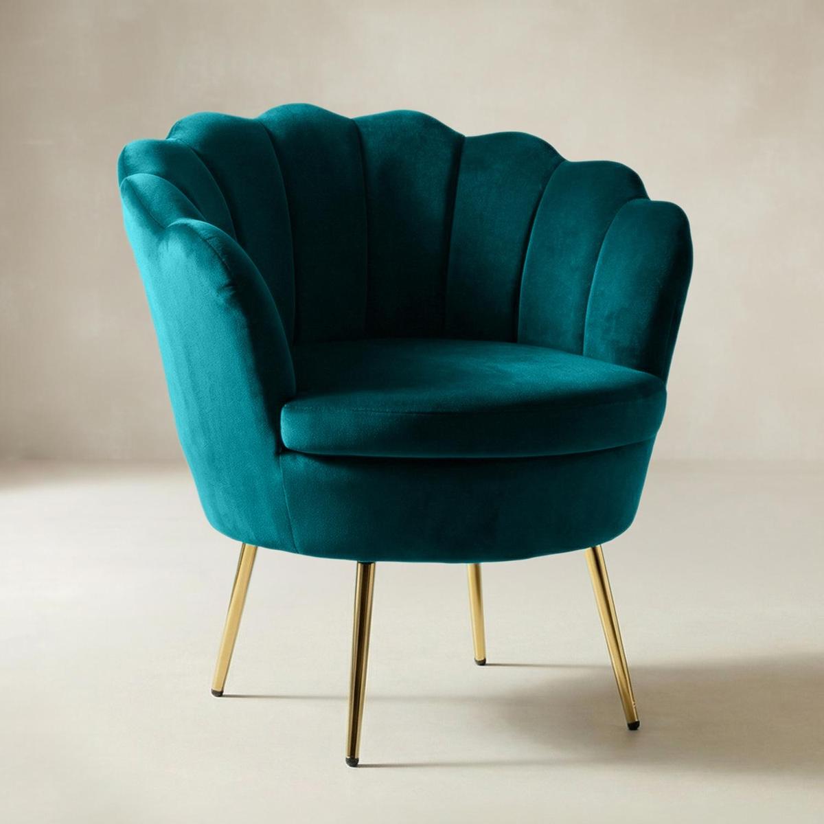 Evelia Velvet Scalloped Barrel Chair with Shell Shaped Back
