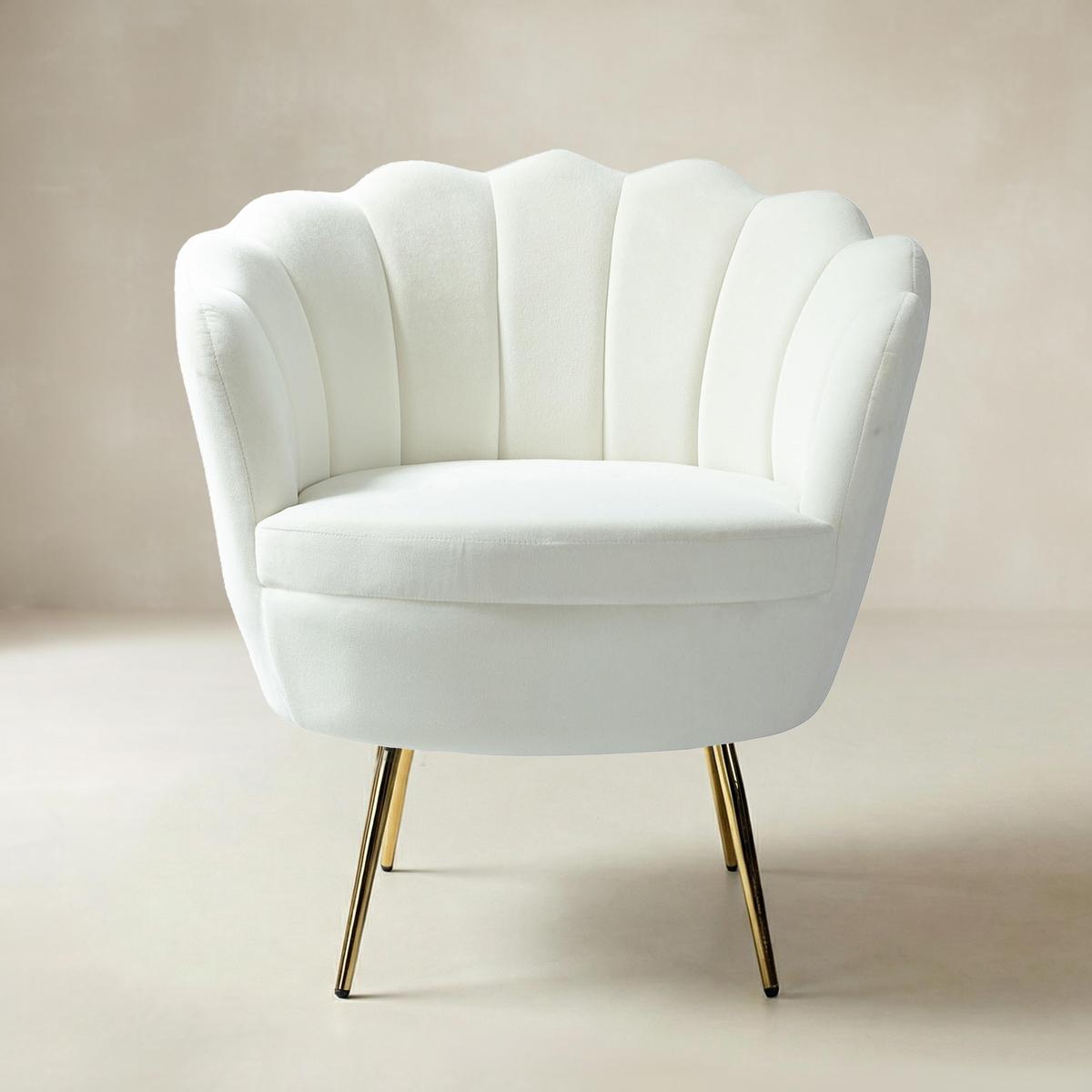 Evelia Velvet Scalloped Barrel Chair with Shell Shaped Back