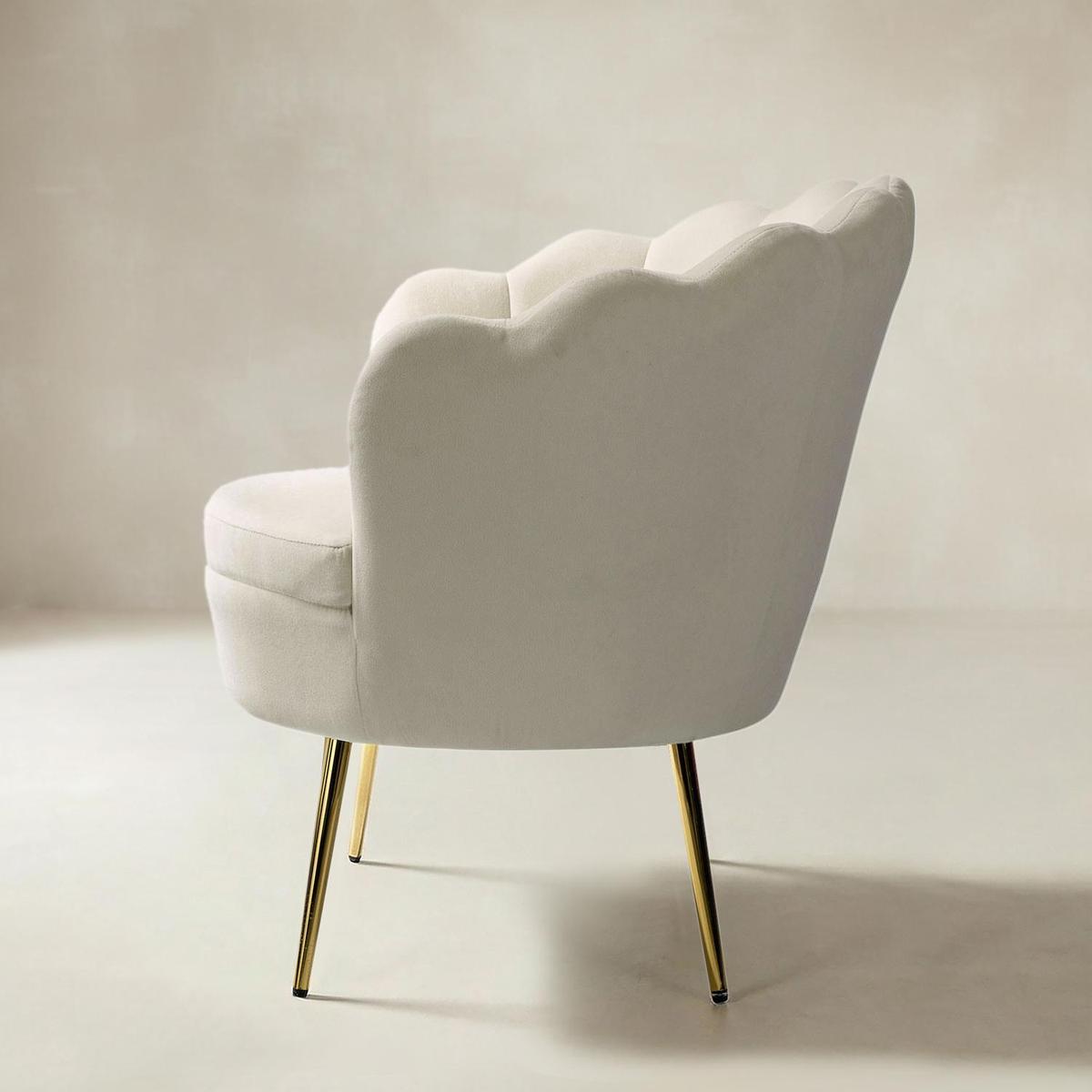 Evelia Velvet Scalloped Barrel Chair with Shell Shaped Back