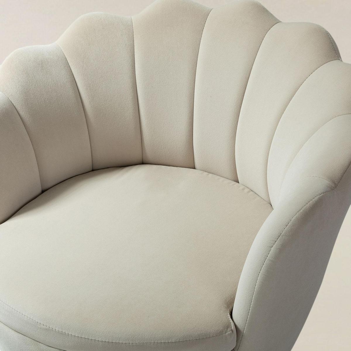 Evelia Velvet Scalloped Barrel Chair with Shell Shaped Back