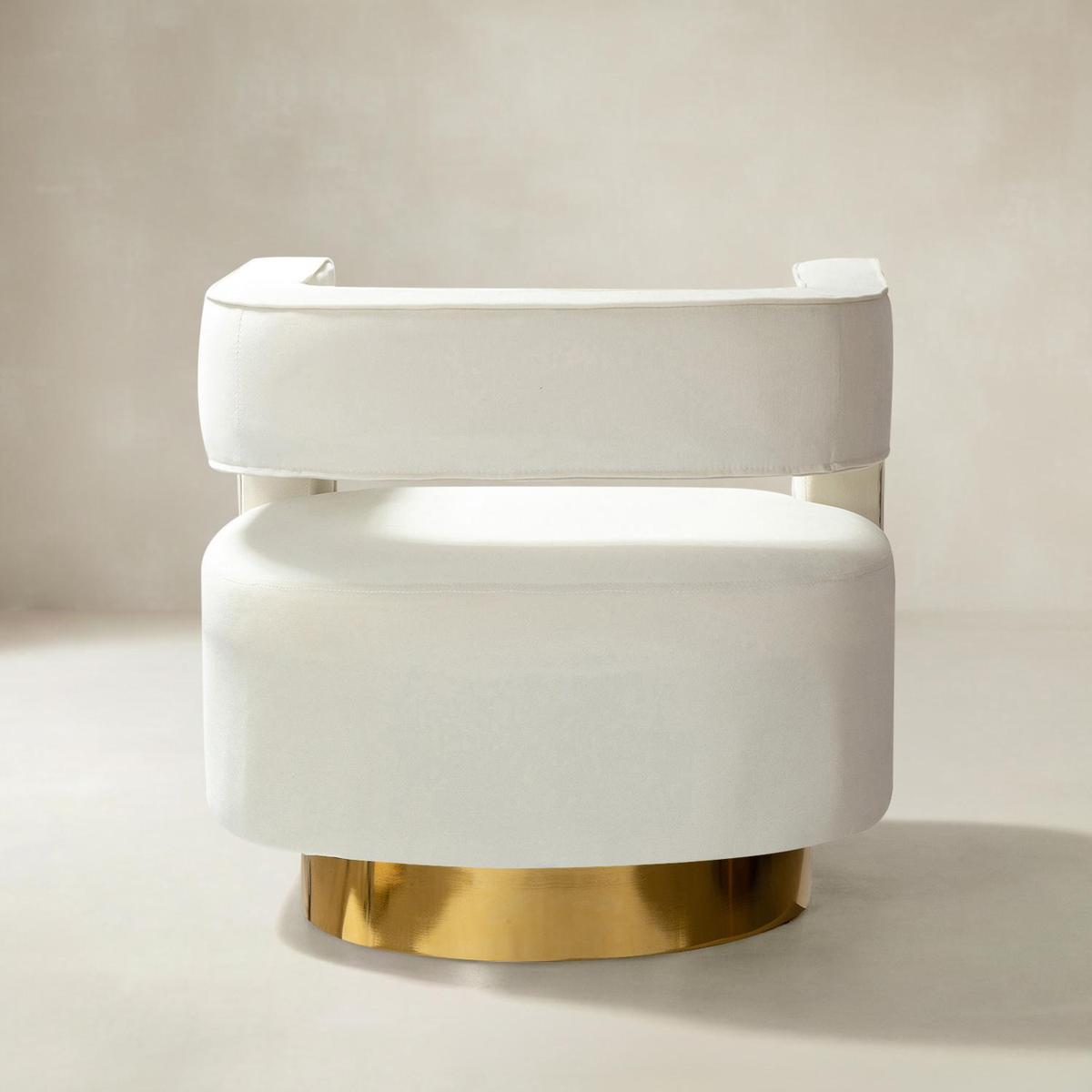 Agata Modern Velvet Swivel Barrel Armchair with 3D Curved Open Back