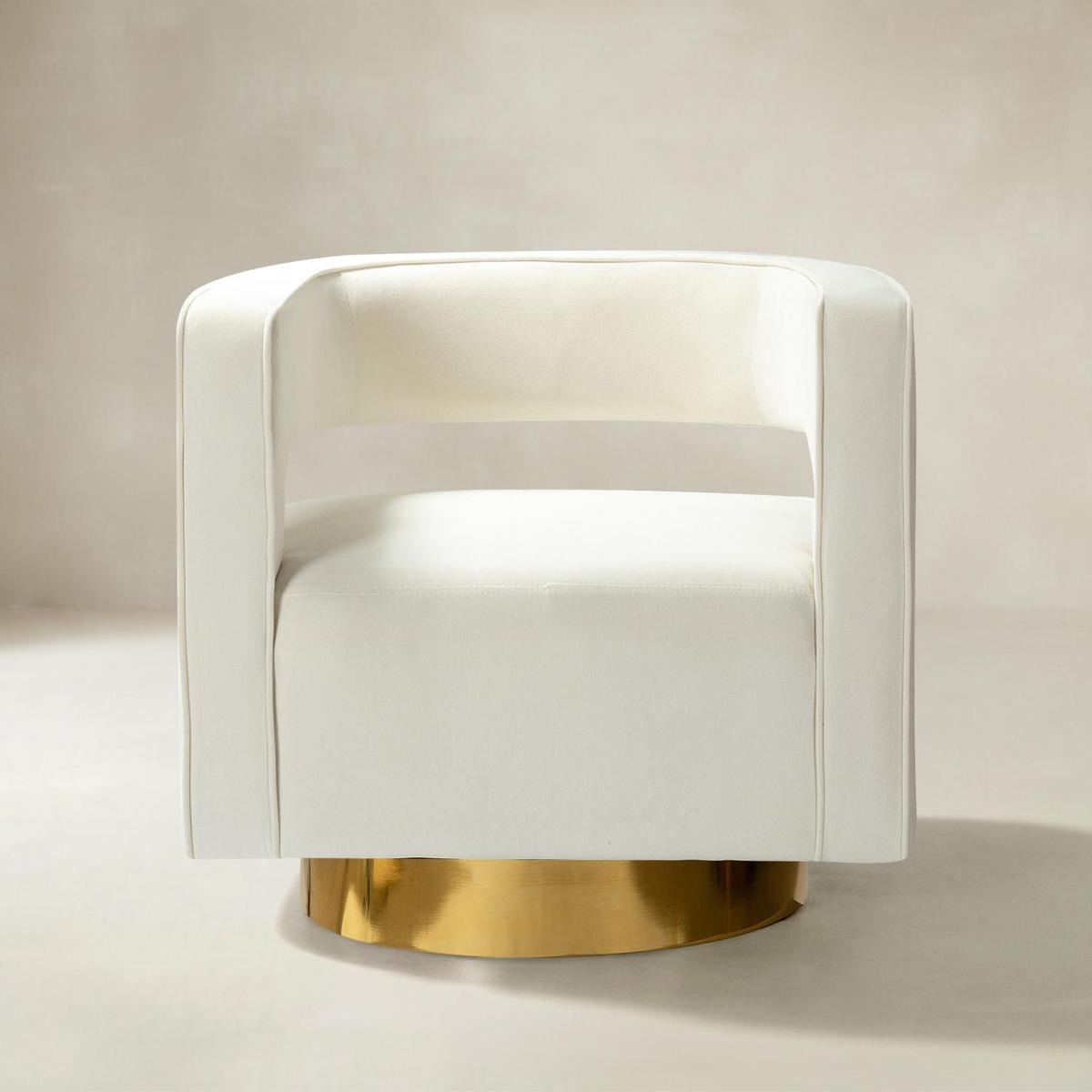 Agata Modern Velvet Swivel Barrel Armchair with 3D Curved Open Back