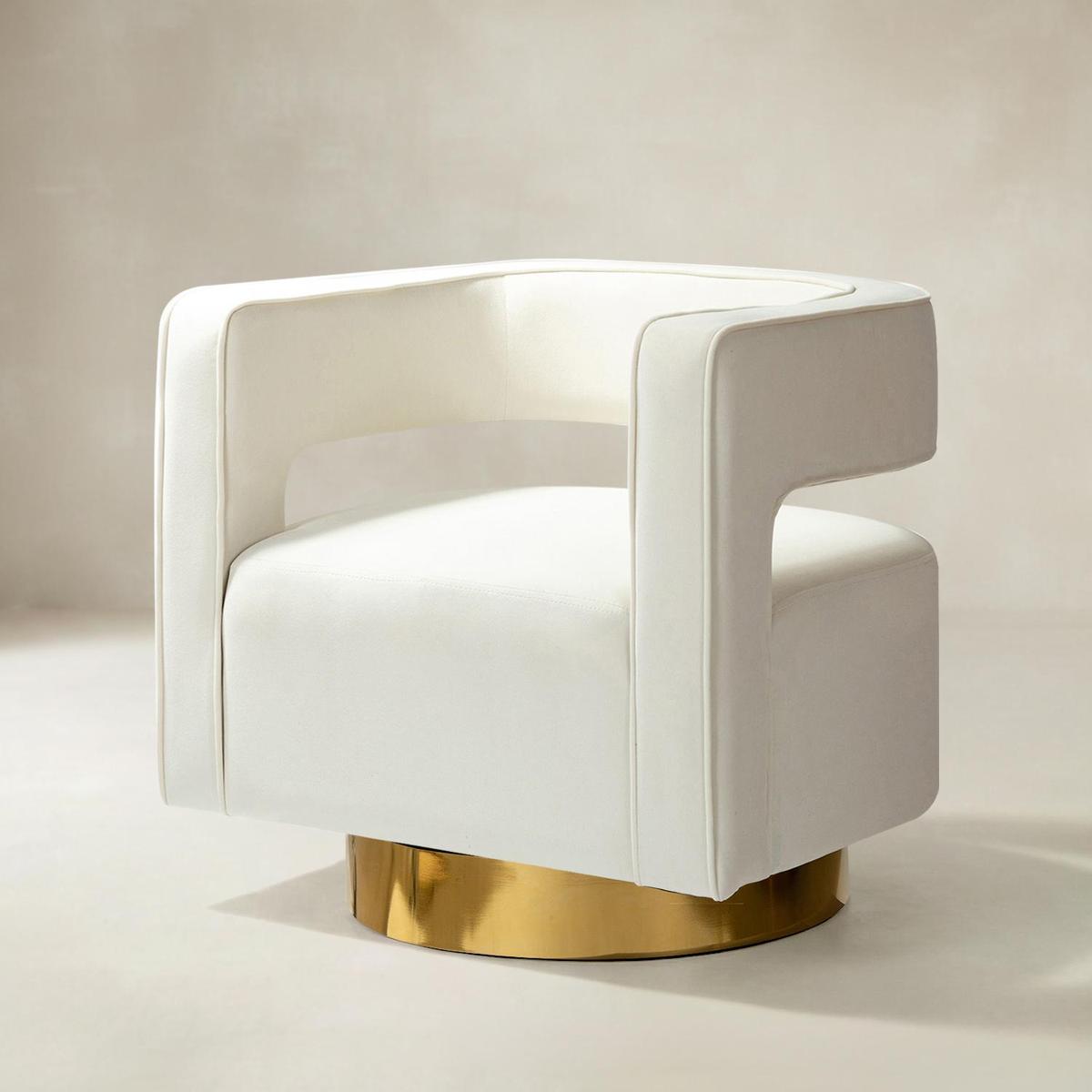 Agata Modern Velvet Swivel Barrel Armchair with 3D Curved Open Back