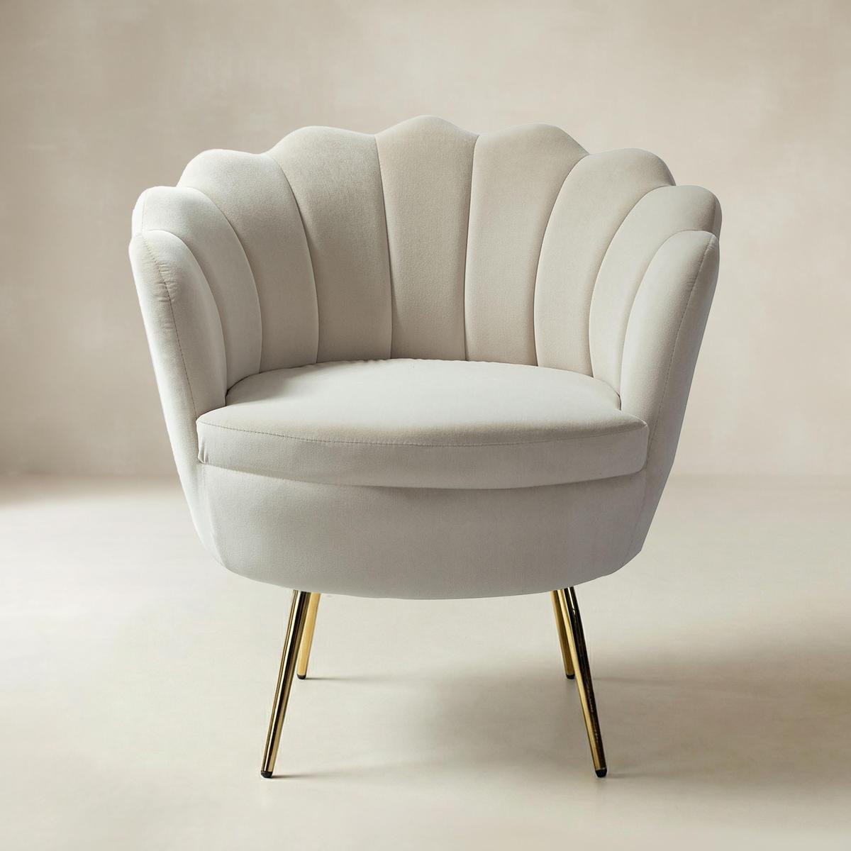 Evelia Velvet Scalloped Barrel Chair with Shell Shaped Back