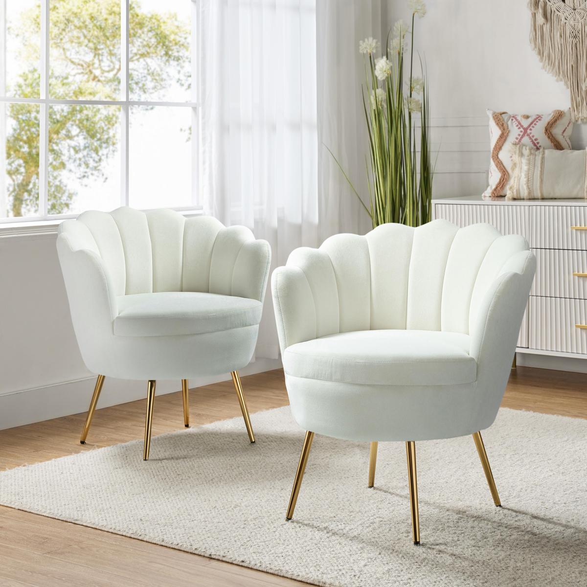Evelia Velvet Scalloped Barrel Chair with Shell Shaped Back