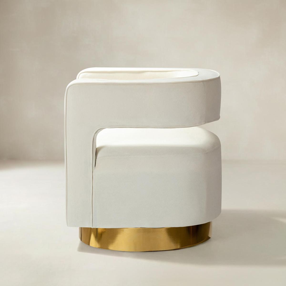 Agata Modern Velvet Swivel Barrel Armchair with 3D Curved Open Back