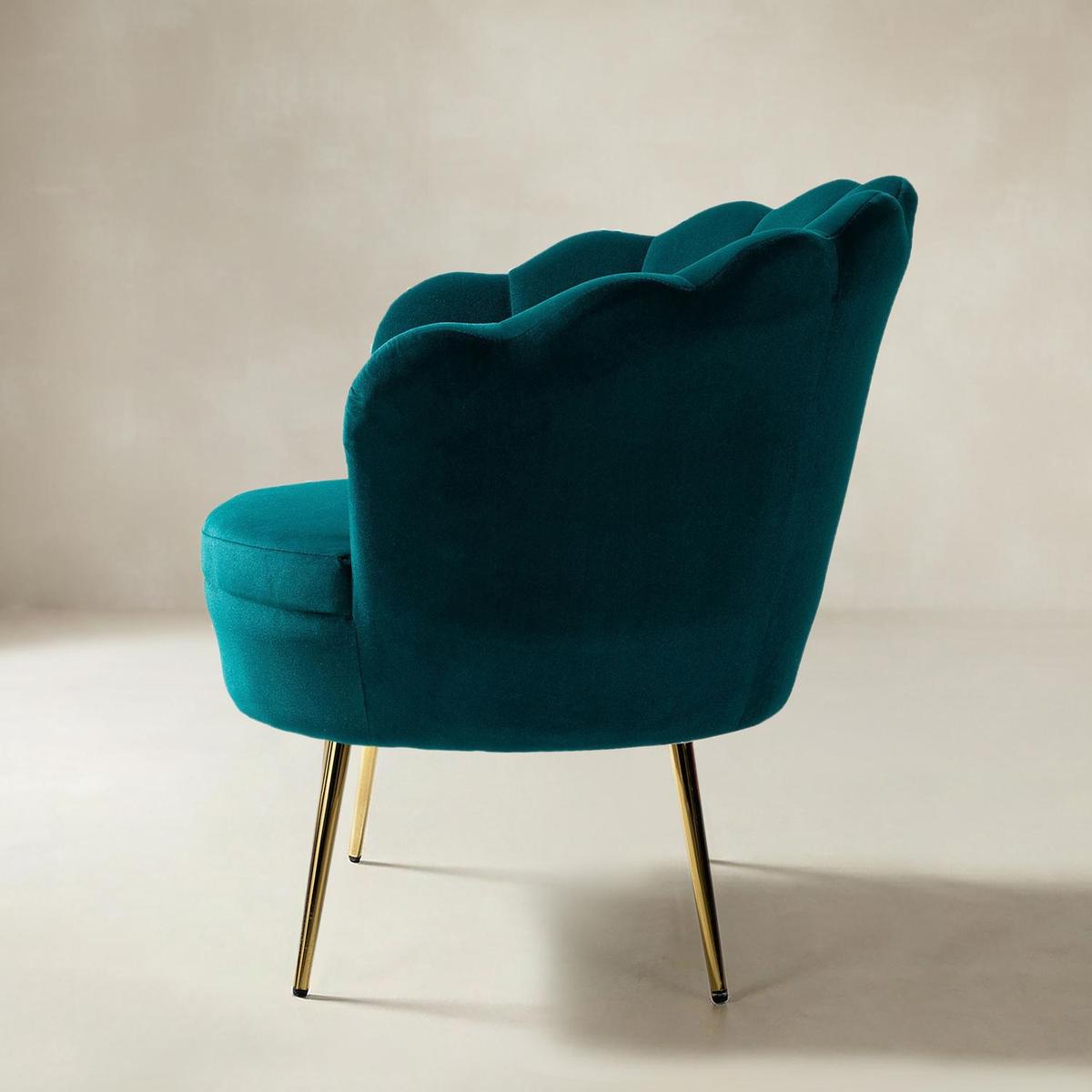 Evelia Velvet Scalloped Barrel Chair with Shell Shaped Back