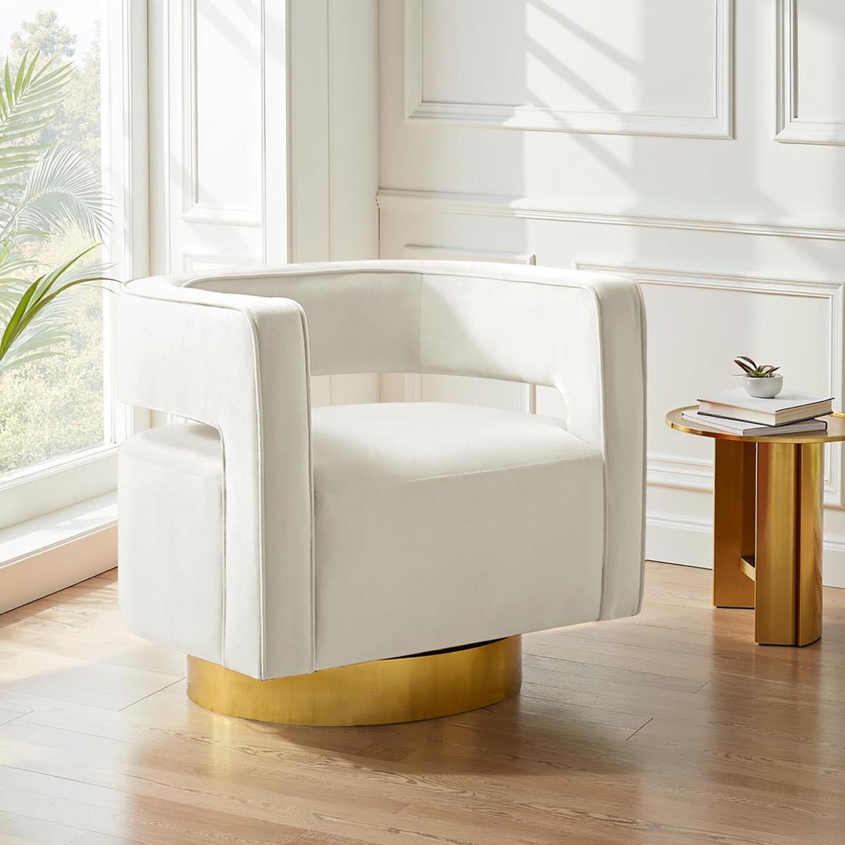 Agata Modern Velvet Swivel Barrel Armchair with 3D Curved Open Back