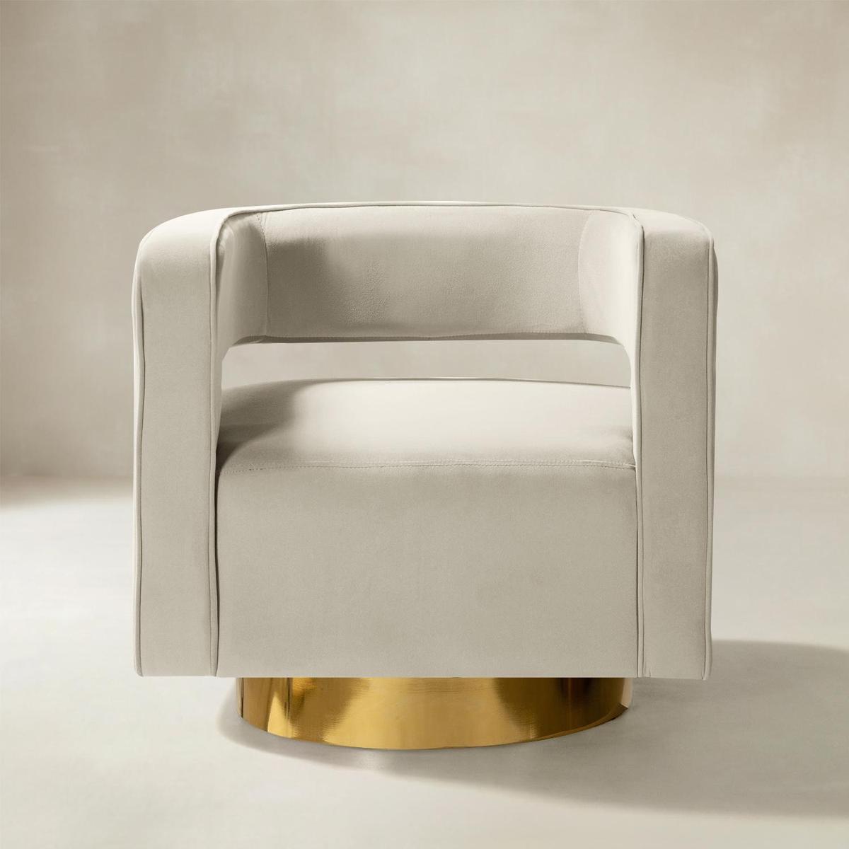 Agata Modern Velvet Swivel Barrel Armchair with 3D Curved Open Back