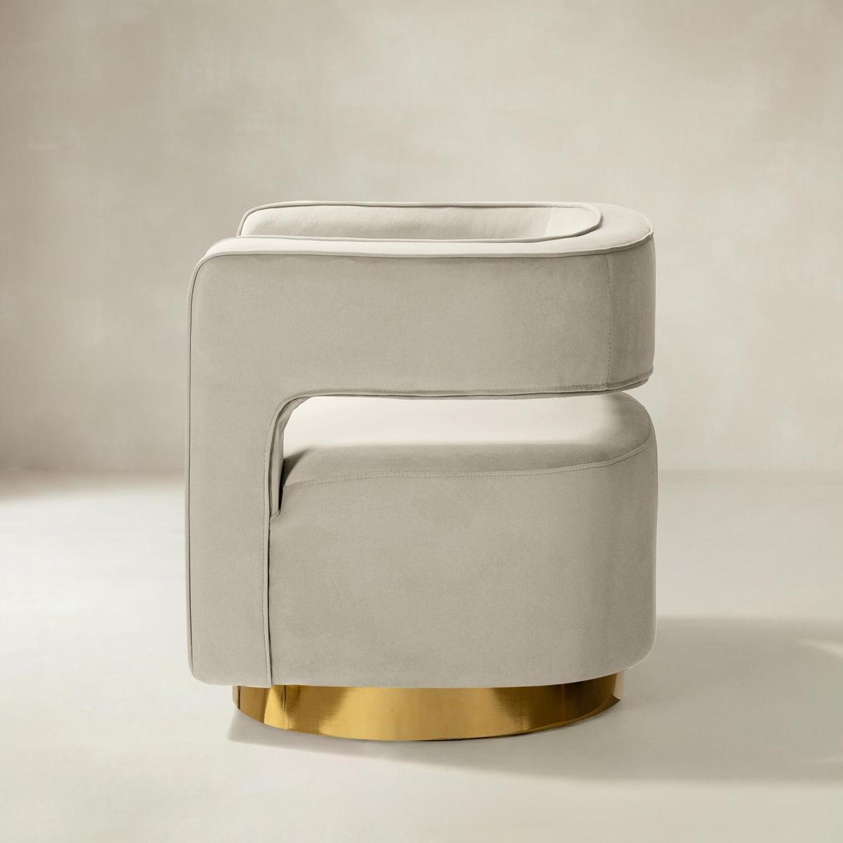 Agata Modern Velvet Swivel Barrel Armchair with 3D Curved Open Back