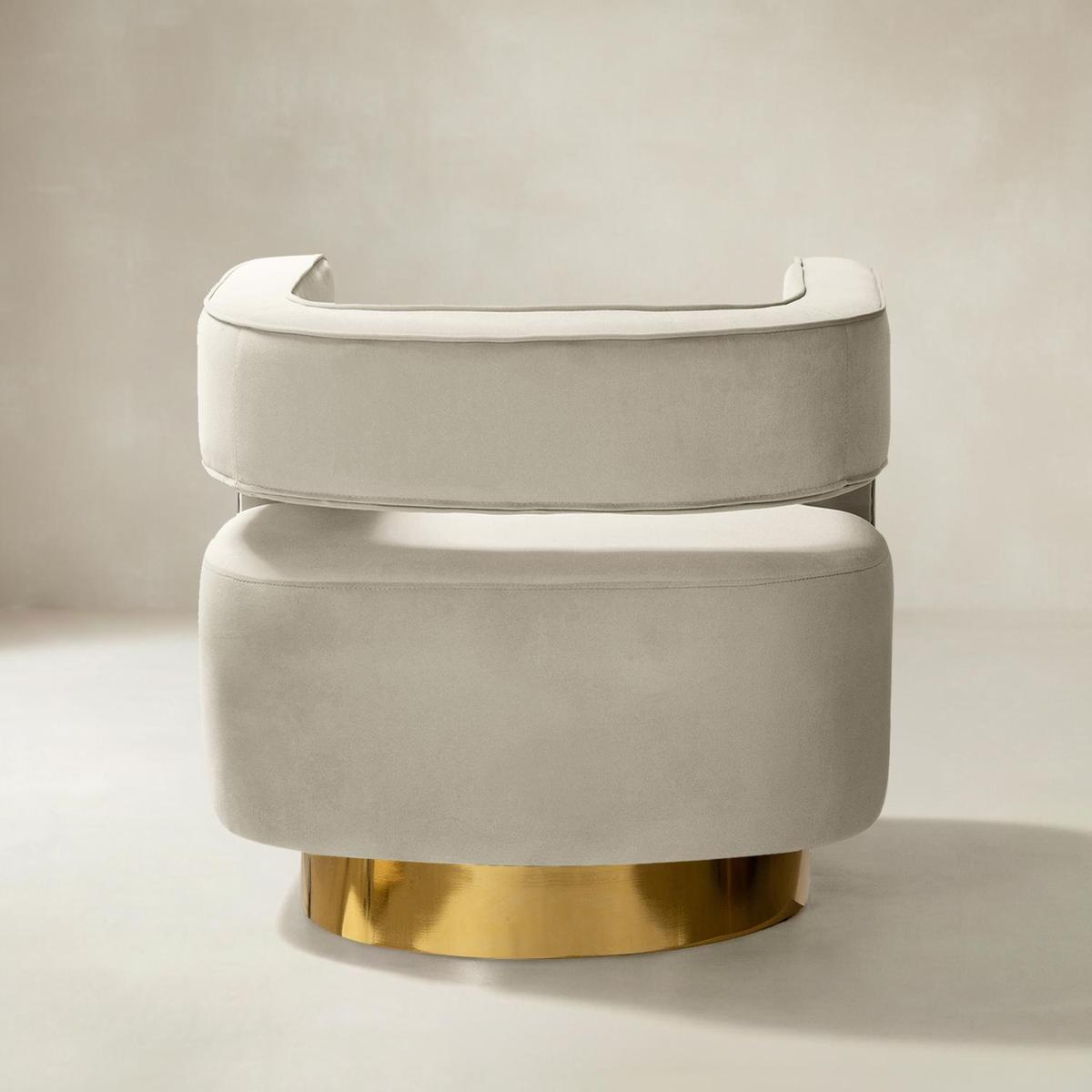 Agata Modern Velvet Swivel Barrel Armchair with 3D Curved Open Back