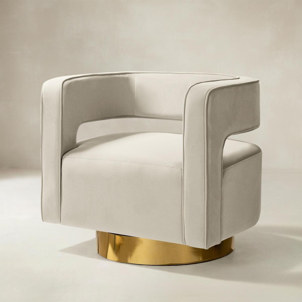 Agata Modern Velvet Swivel Barrel Armchair with 3D Curved Open Back