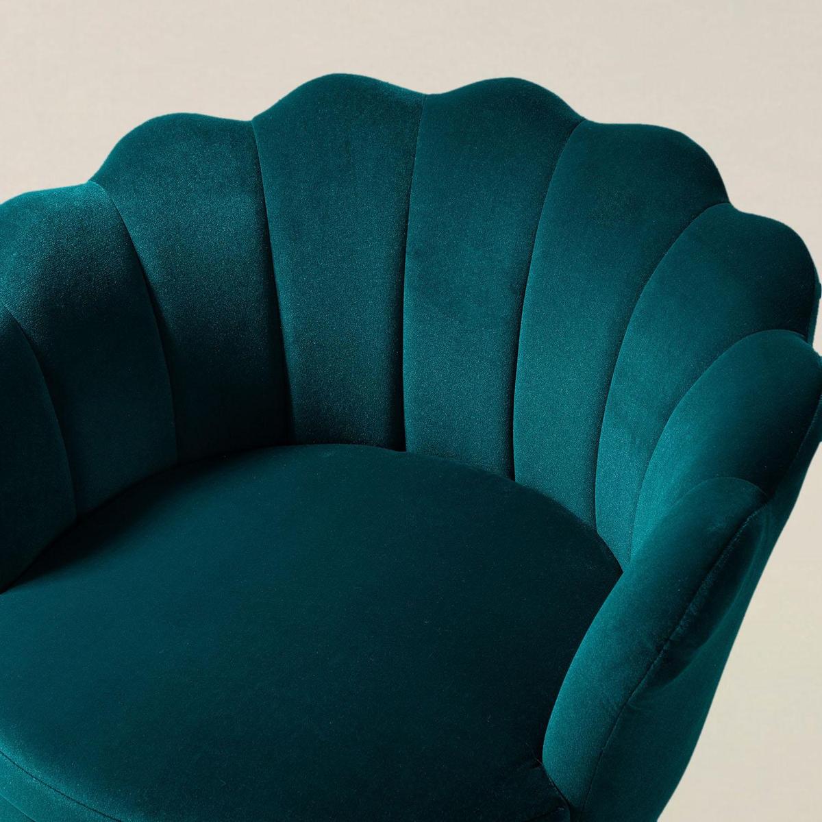 Evelia Velvet Scalloped Barrel Chair with Shell Shaped Back