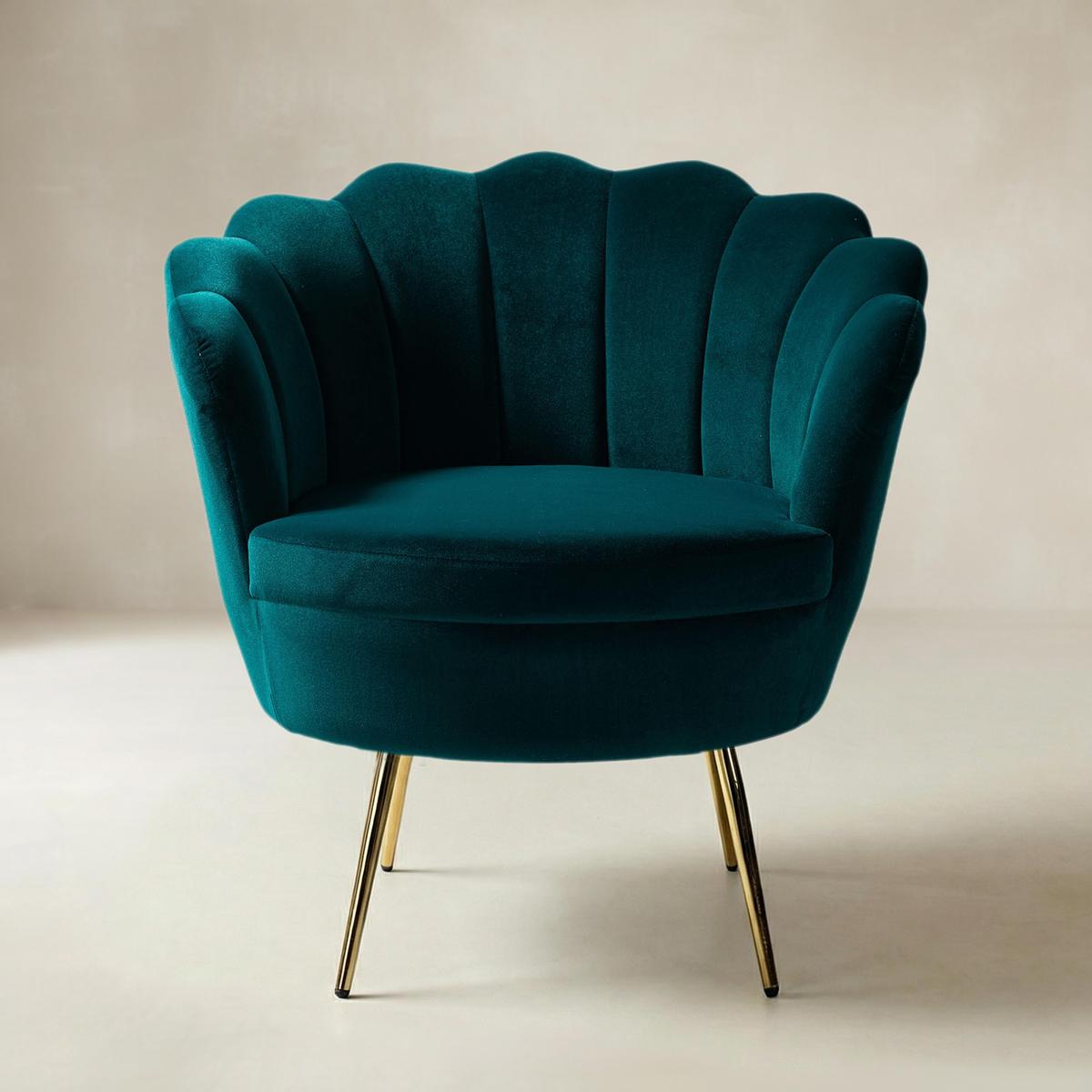 Evelia Velvet Scalloped Barrel Chair with Shell Shaped Back