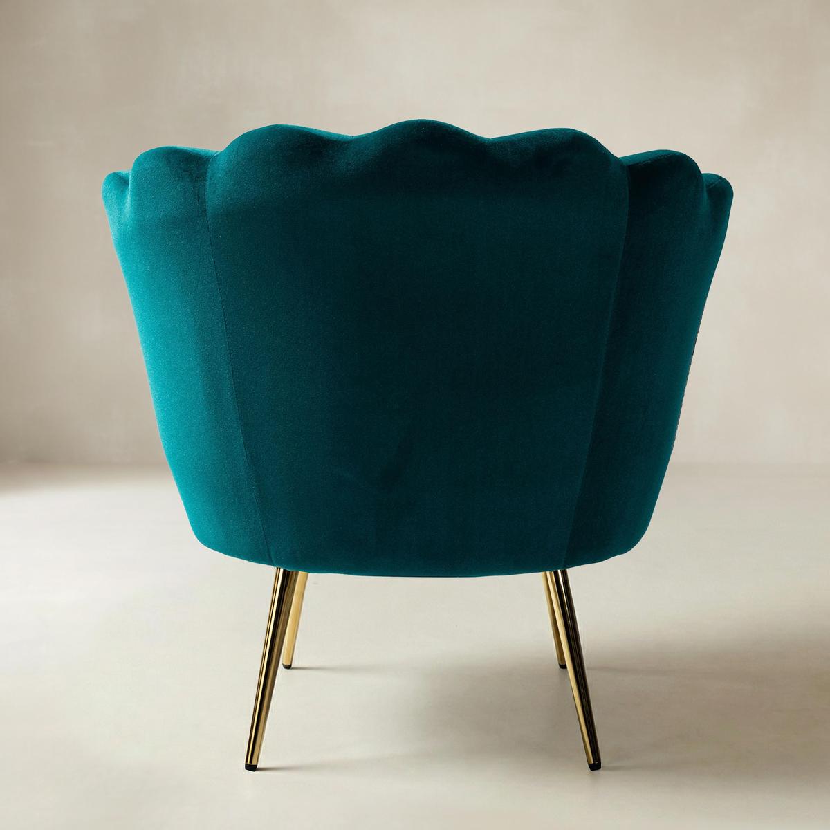 Evelia Velvet Scalloped Barrel Chair with Shell Shaped Back