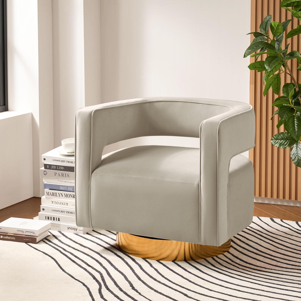 Agata Modern Velvet Swivel Barrel Armchair with 3D Curved Open Back