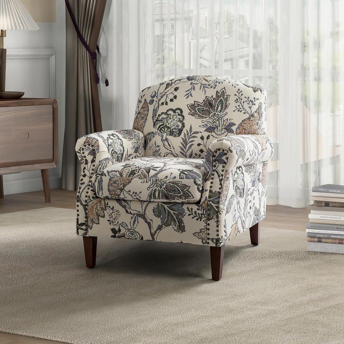 Matteo Floral Upholstered Accent Armchair with Nailhead Trim
