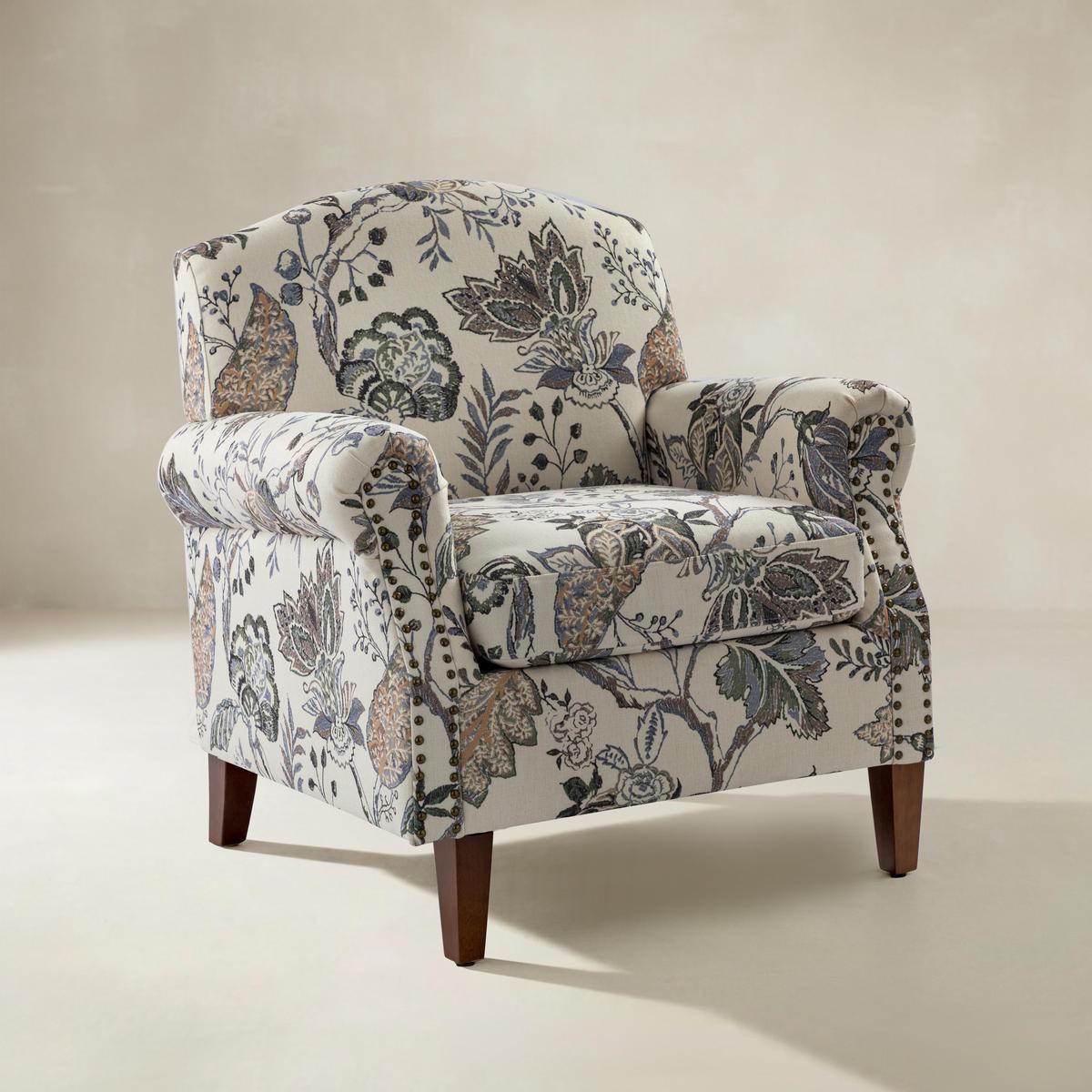 Matteo Floral Upholstered Accent Armchair with Nailhead Trim