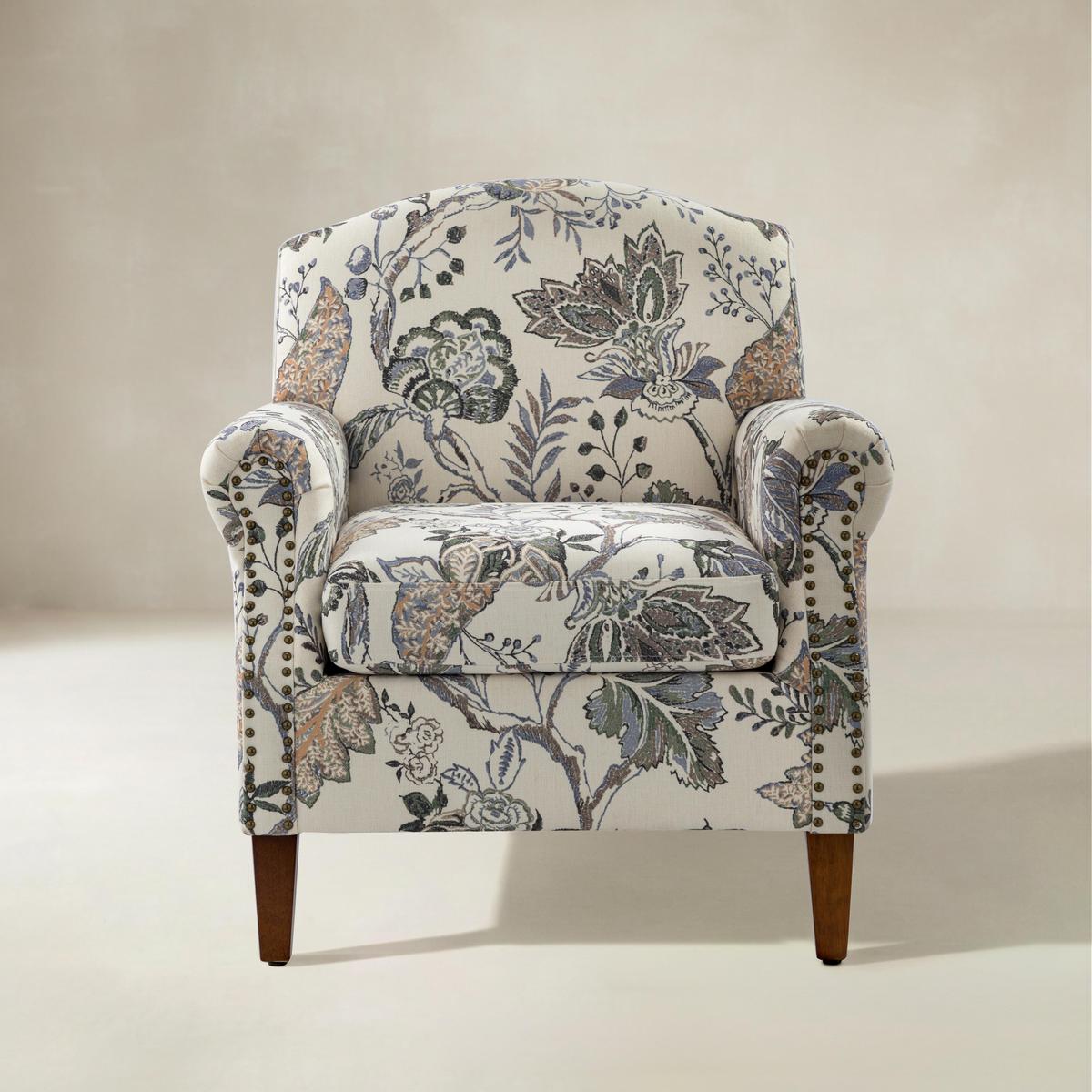 Matteo Floral Upholstered Accent Armchair with Nailhead Trim