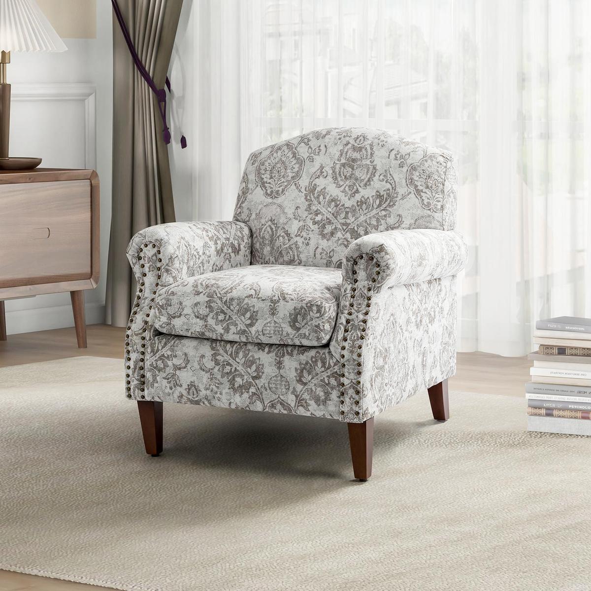 Matteo Floral Upholstered Accent Armchair with Nailhead Trim