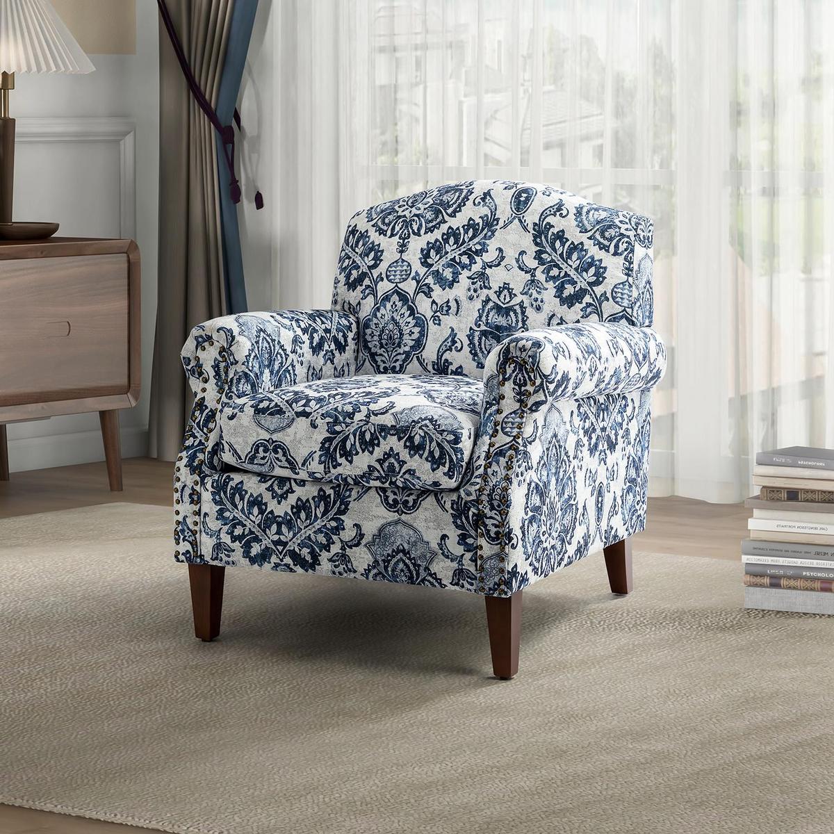 Matteo Floral Upholstered Accent Armchair with Nailhead Trim