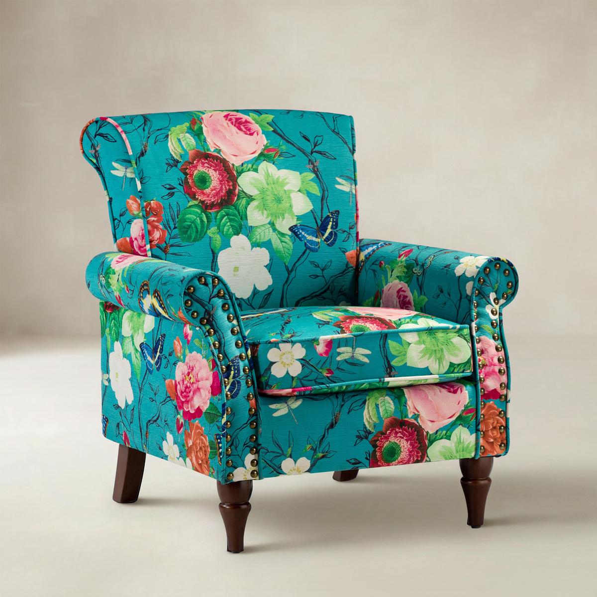Artemisa Modern Floral Pattern Upholstered Wingback Armchair