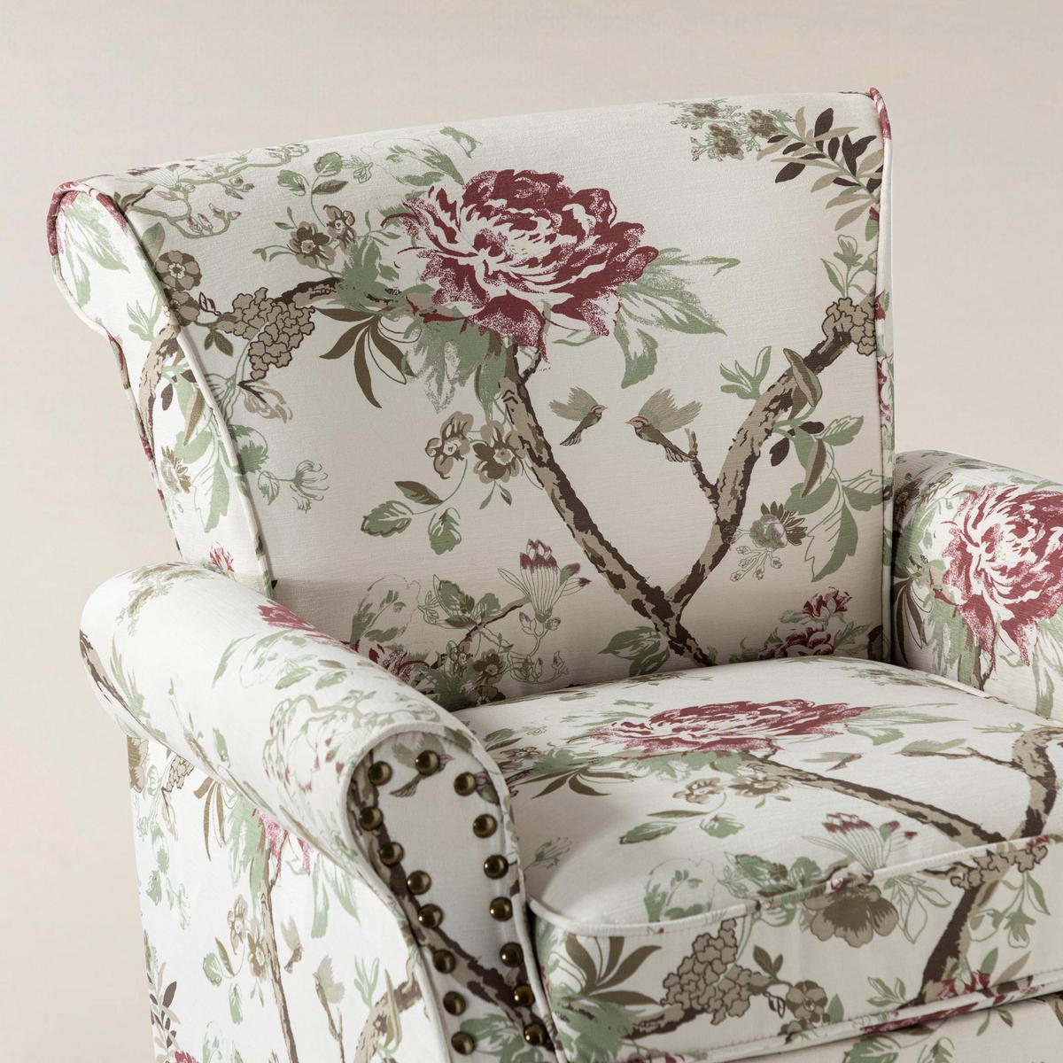 Floral Pattern Upholstered Wingback Armchair
