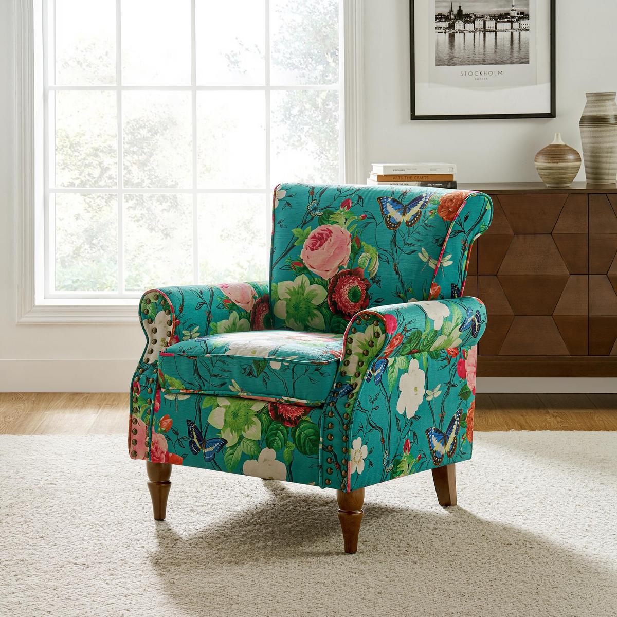 Artemisa Modern Floral Pattern Upholstered Wingback Armchair