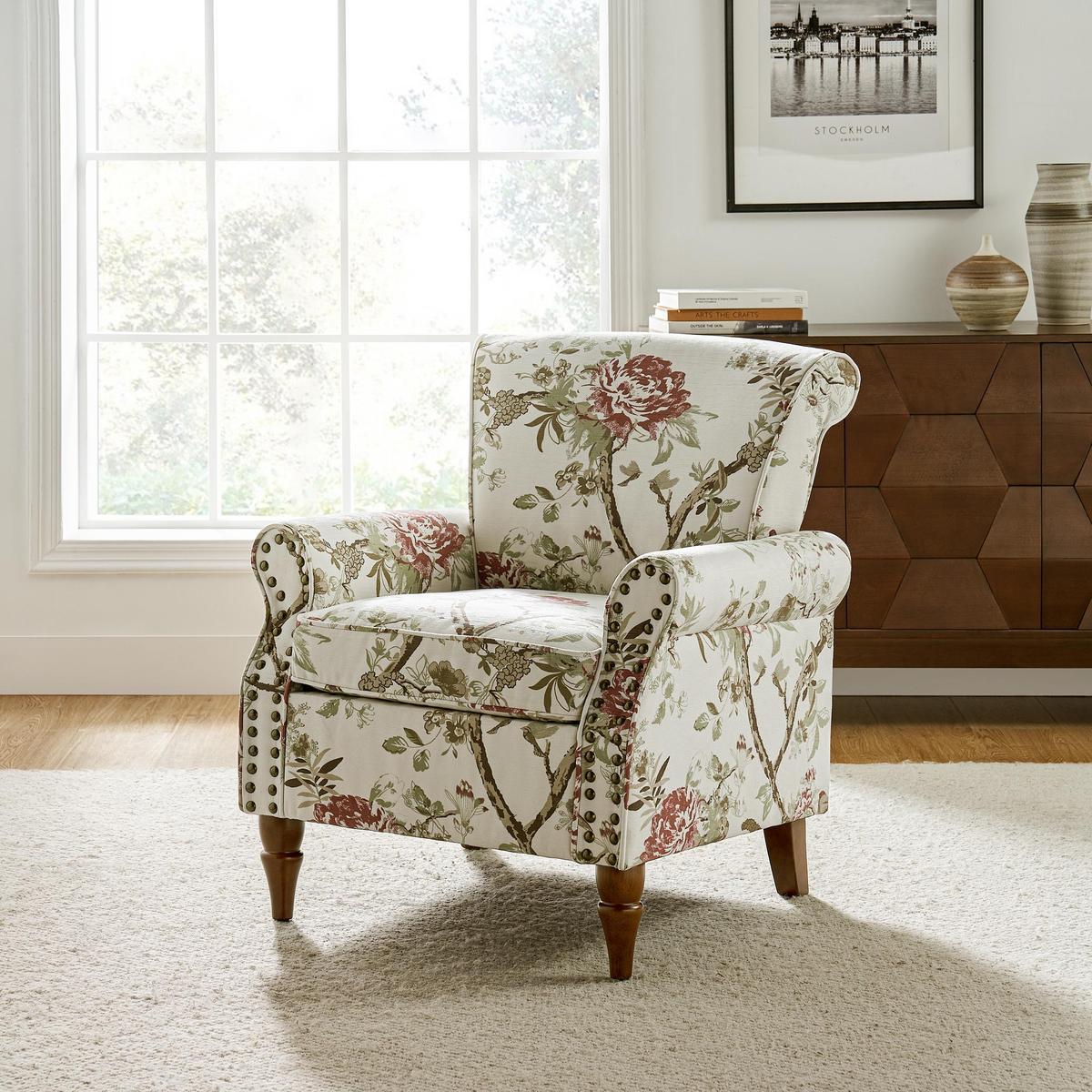 Artemisa Modern Floral Pattern Upholstered Wingback Armchair