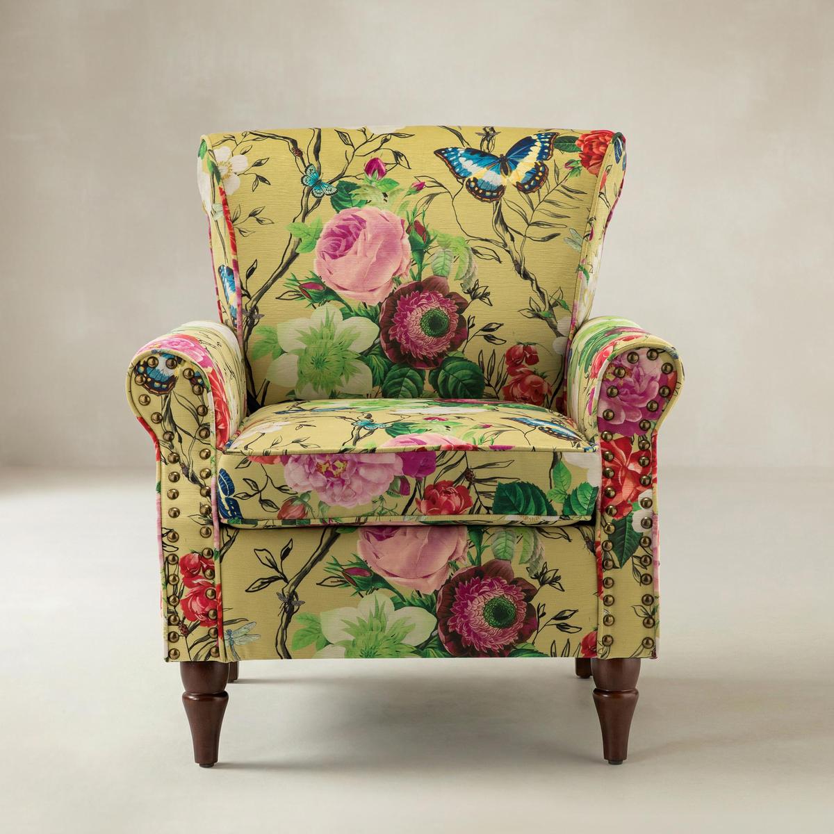 Artemisa Modern Floral Pattern Upholstered Wingback Armchair