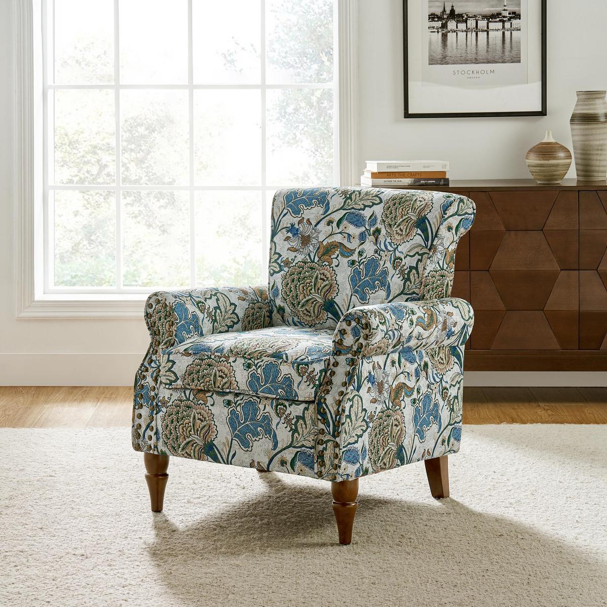 Artemisa Modern Floral Pattern Upholstered Wingback Armchair