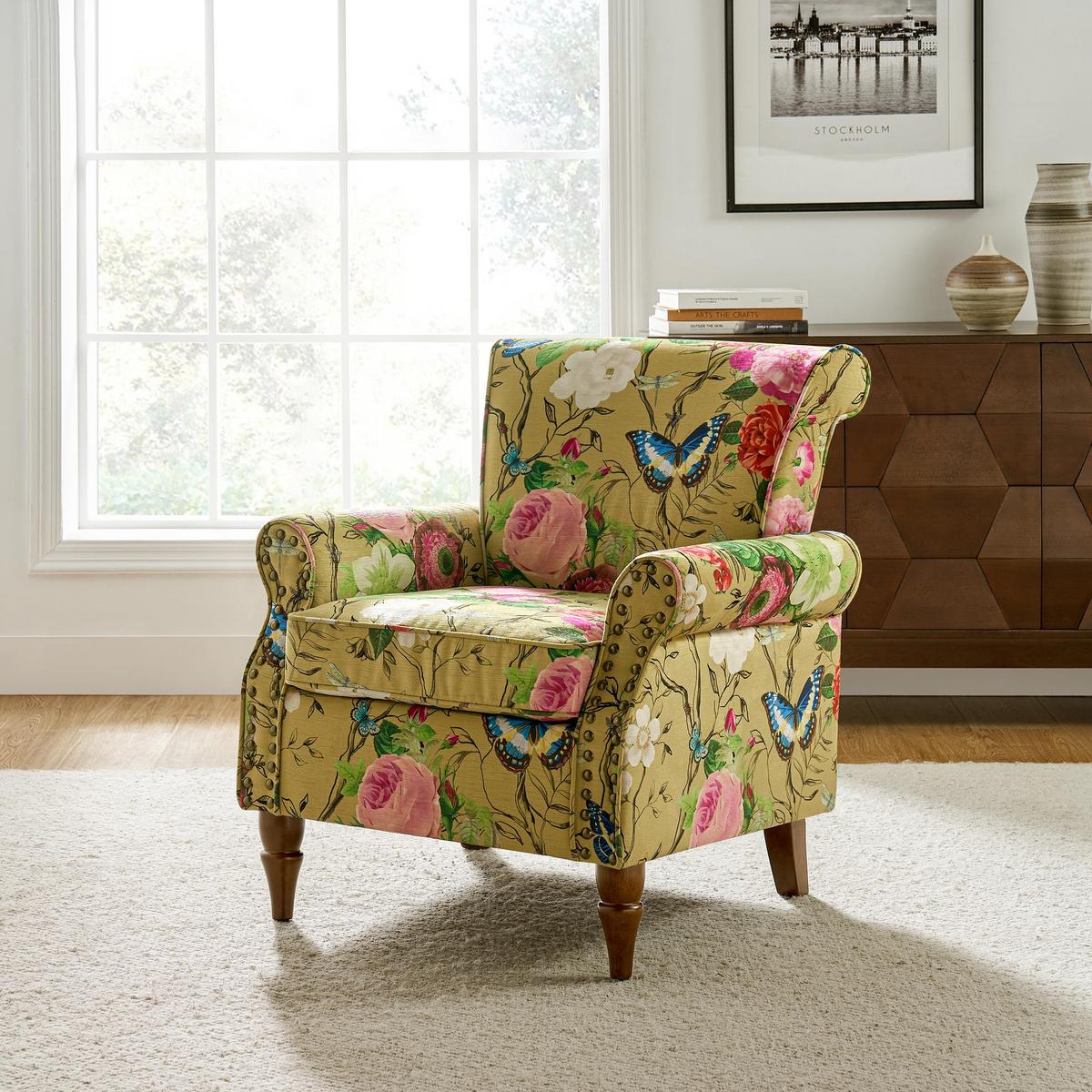 Artemisa Modern Floral Pattern Upholstered Wingback Armchair
