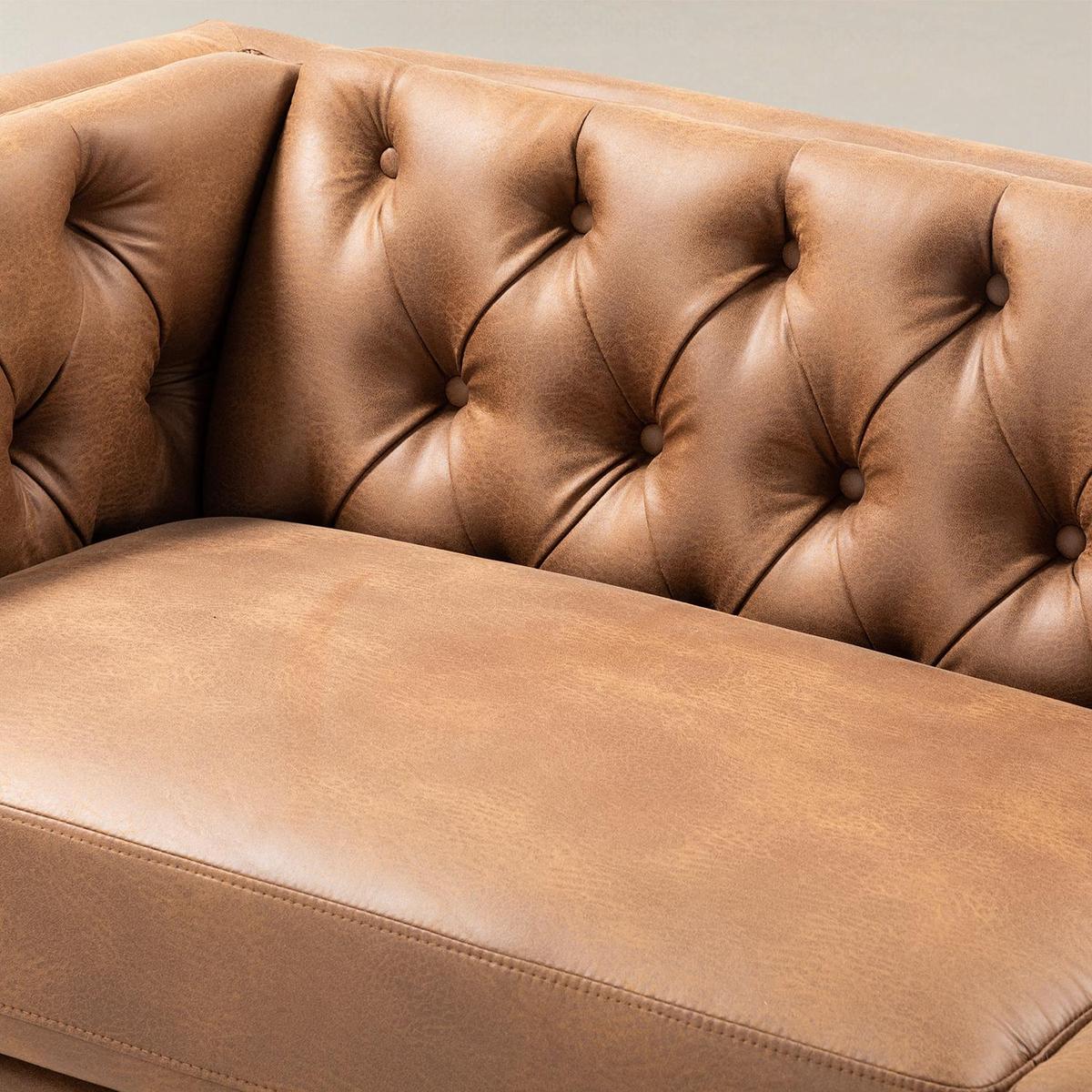 Capsa Mid-Century Modern Tufted Vegan Leather Sofa