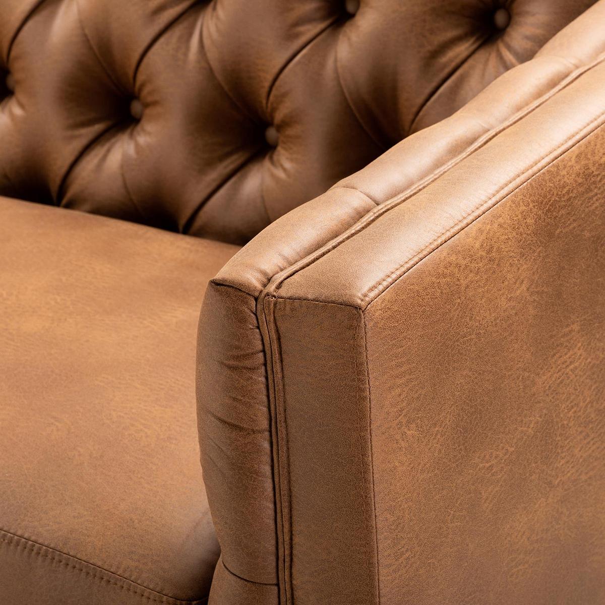 Capsa Mid-Century Modern Tufted Vegan Leather Sofa