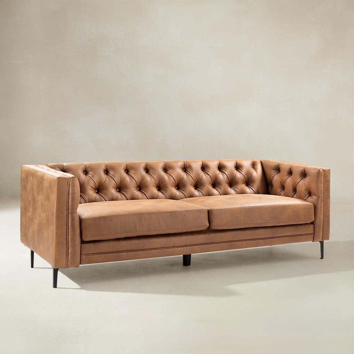 Vegan Leather Mid-century Modern Tufted Sofa