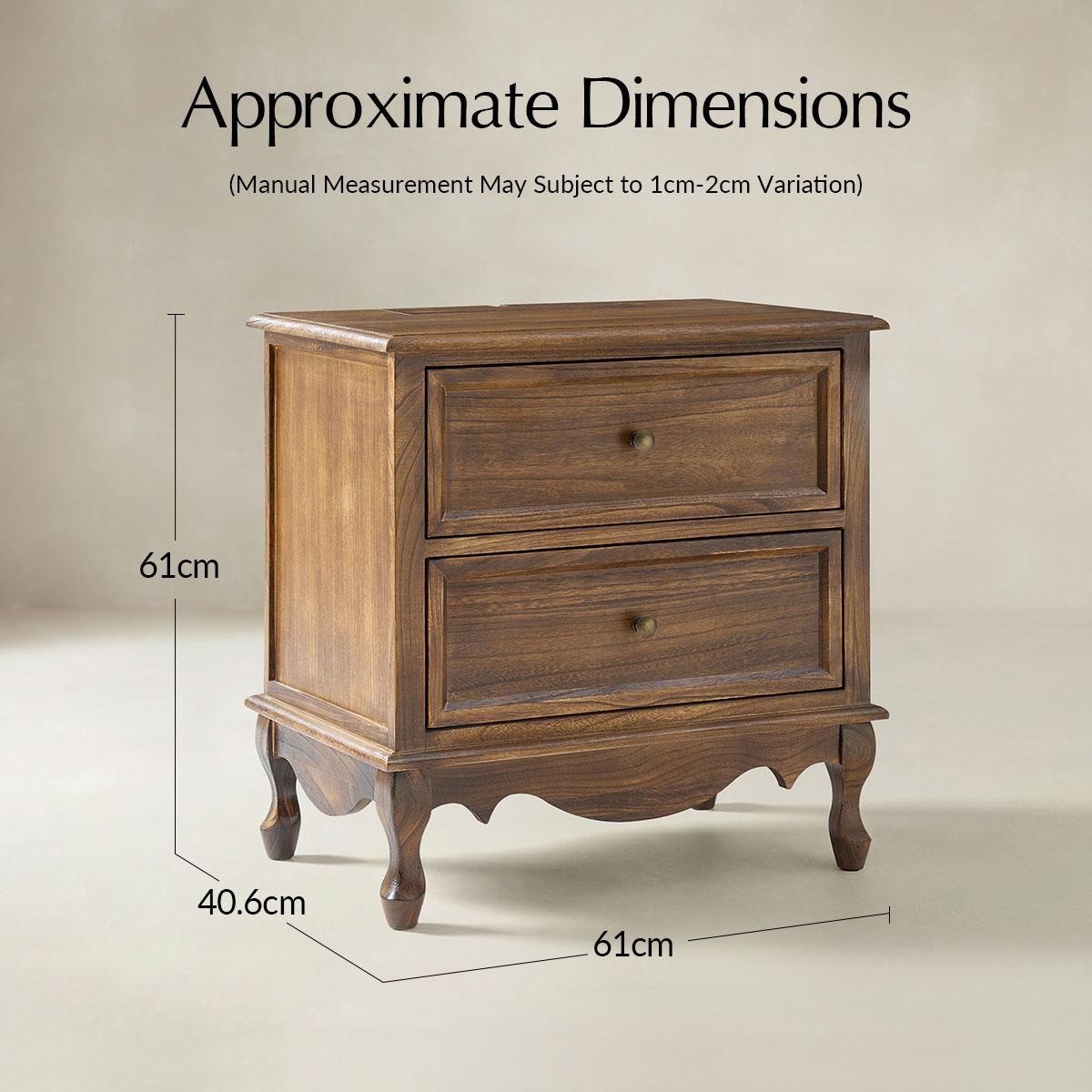 Galatea French Country Bedside Table with 2 Drawers & Charging Station