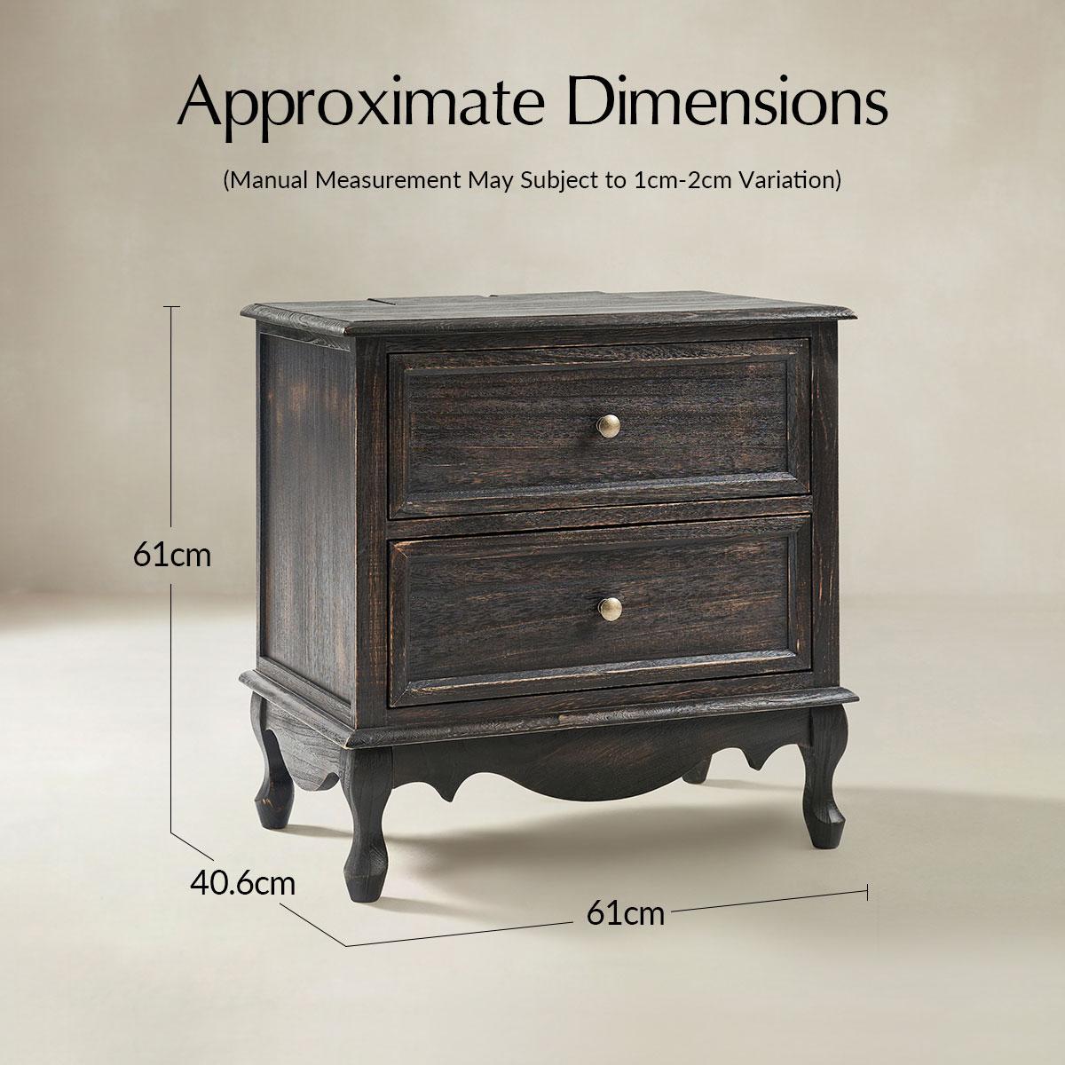 Galatea French Country Bedside Table with 2 Drawers & Charging Station