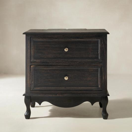 Galatea French Country Bedside Table with 2 Drawers &amp; Charging Station