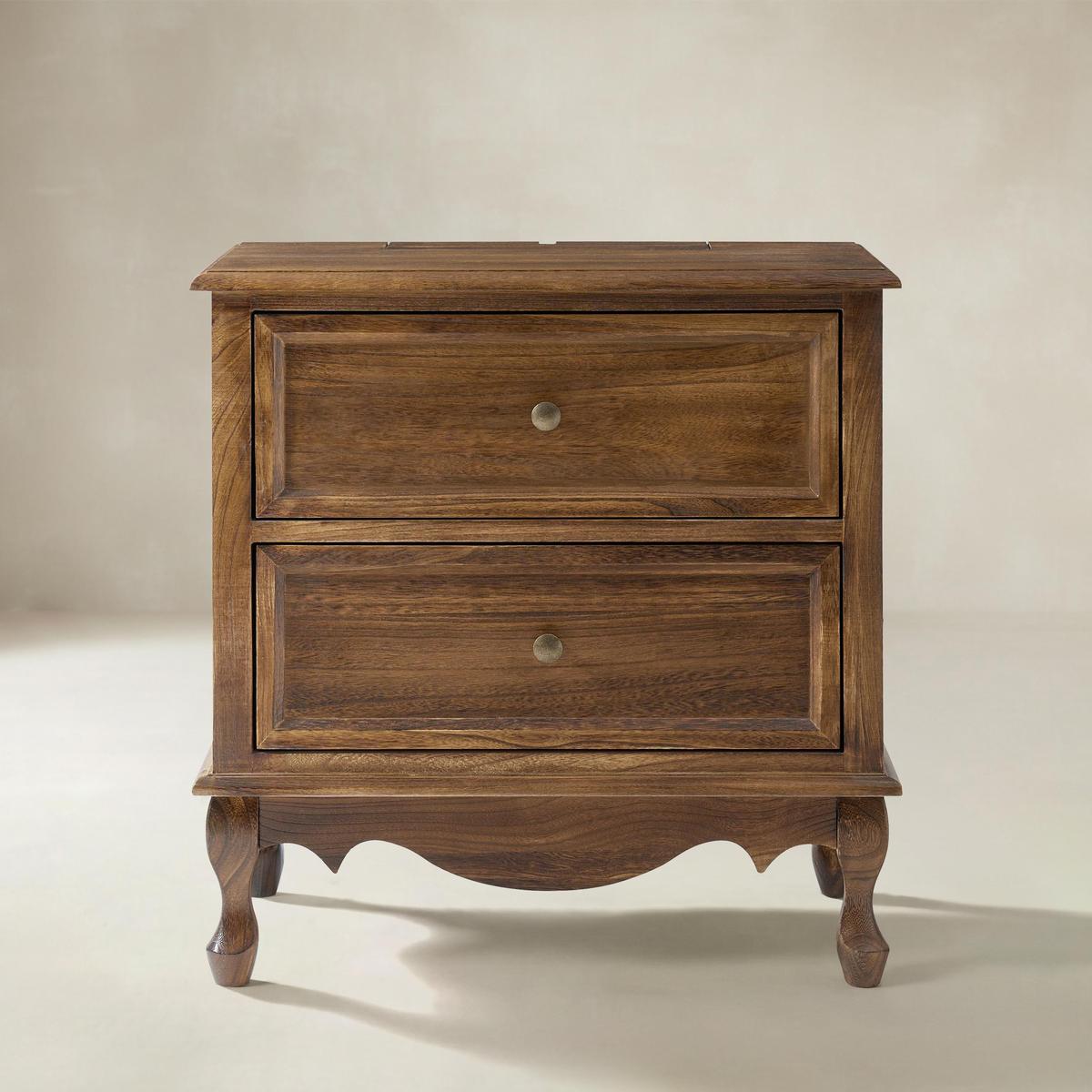 Galatea French Country Bedside Table with 2 Drawers & Charging Station