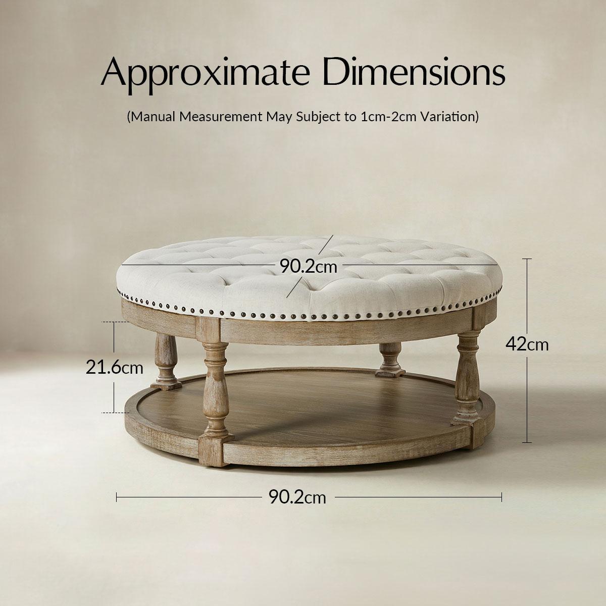 Danilynn Tufted Round Ottoman Coffee Table with Storage Shelf