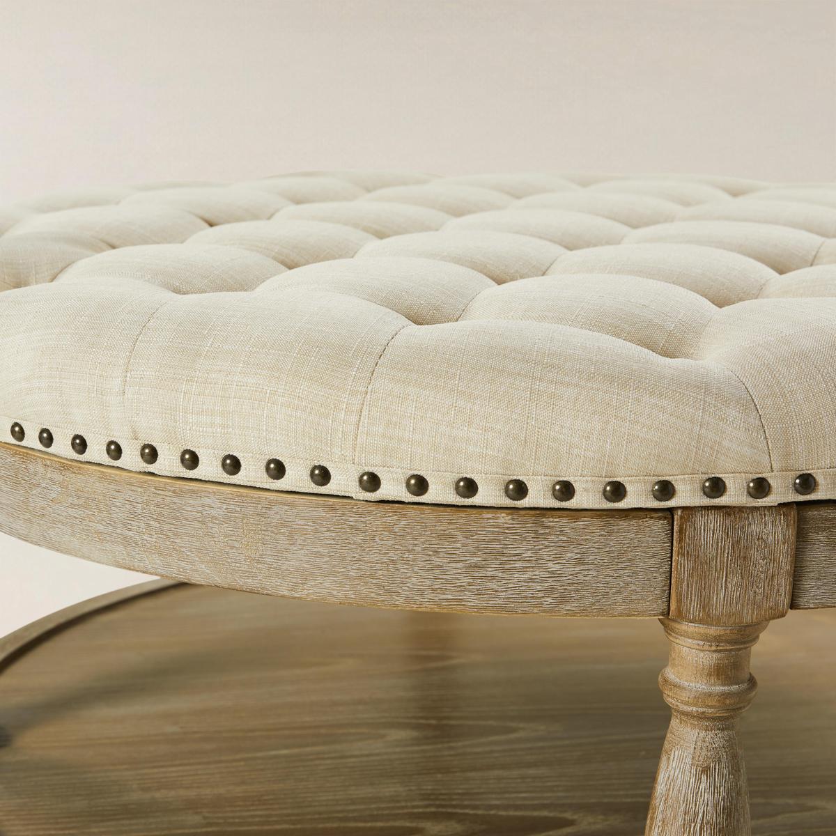 Danilynn Tufted Round Ottoman Coffee Table with Storage Shelf