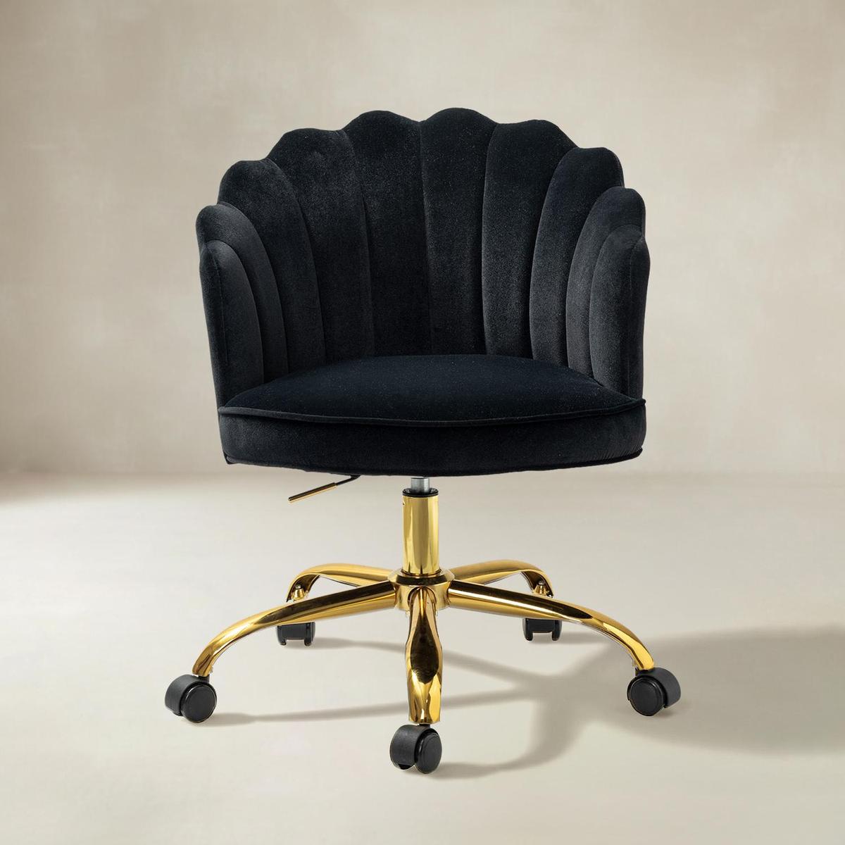 Belanda Comfy Velvet Task Chair - Adjustable Swivel, Seashell Back for Home Office