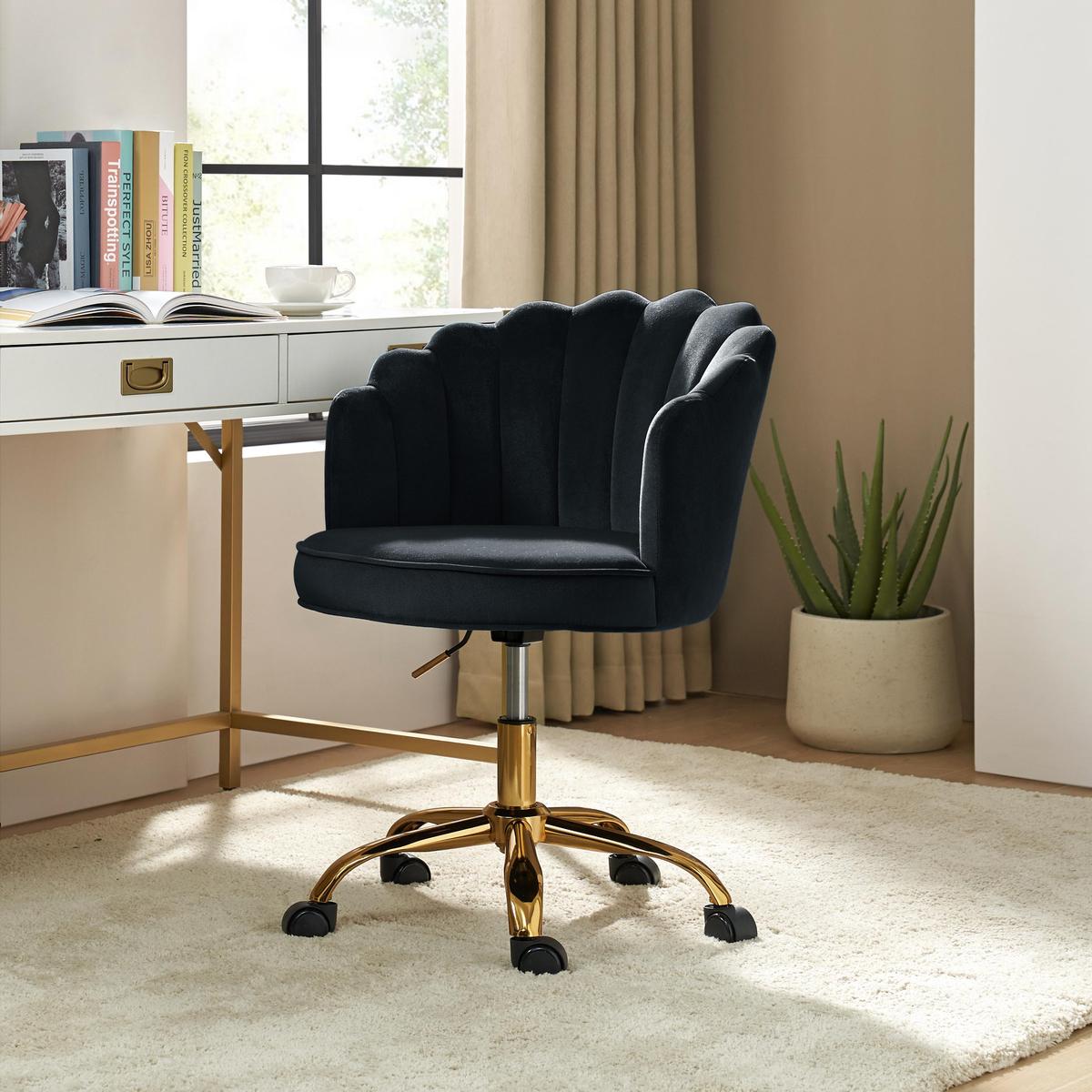 Belanda Comfy Velvet Task Chair - Adjustable Swivel, Seashell Back for Home Office