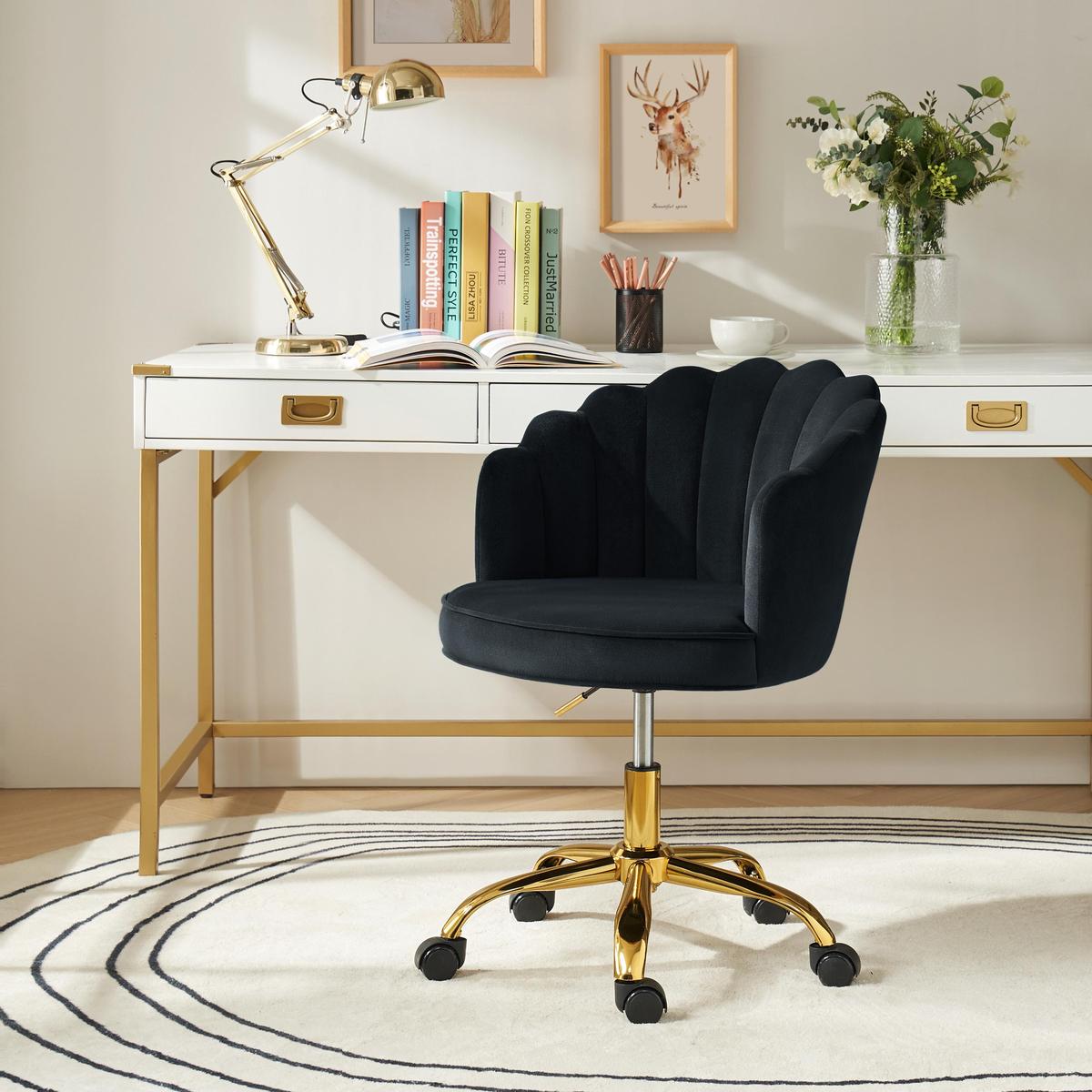 Velvet Task Chair - Adjustable Swivel, Seashell Back for Home Office