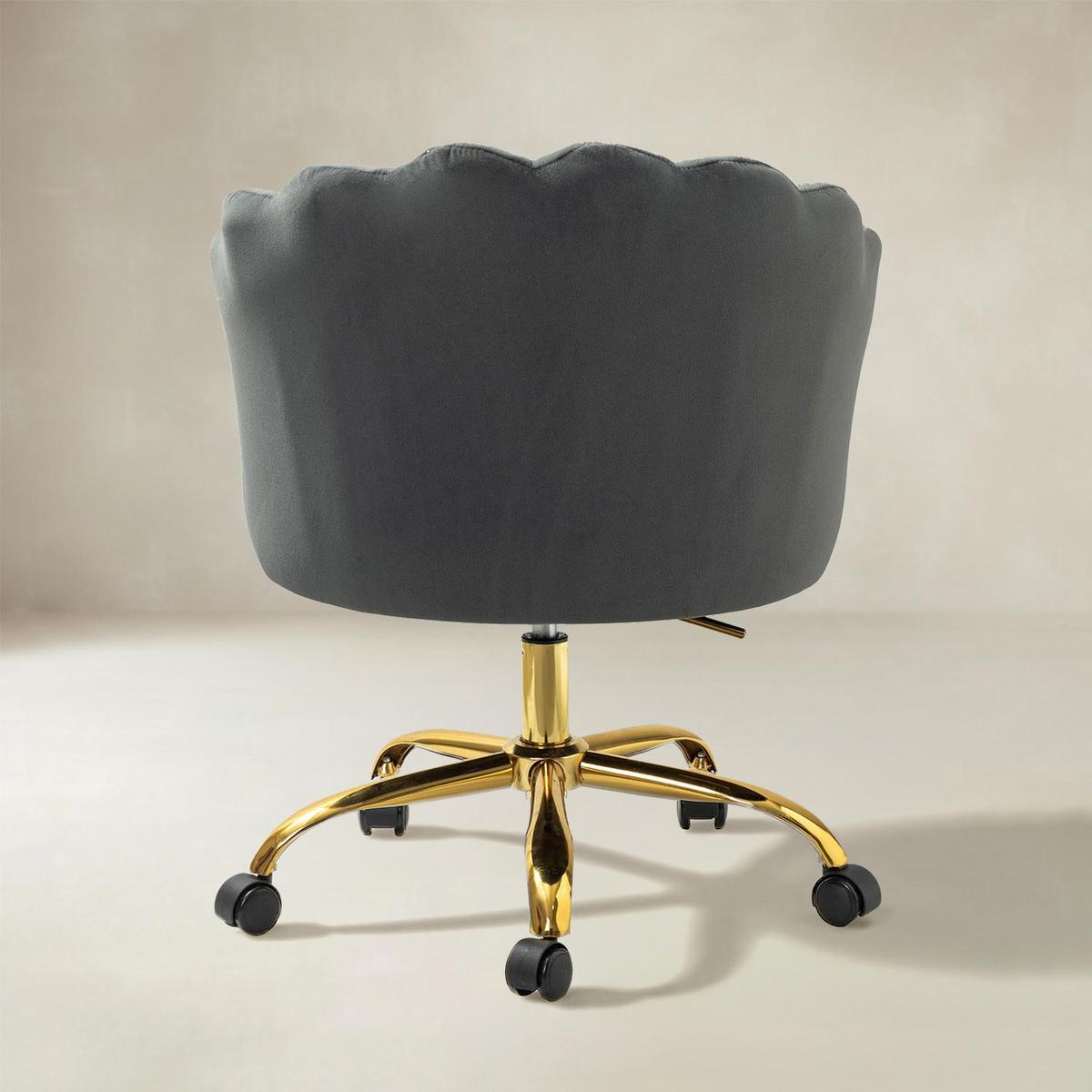 Belanda Comfy Velvet Task Chair - Adjustable Swivel, Seashell Back for Home Office