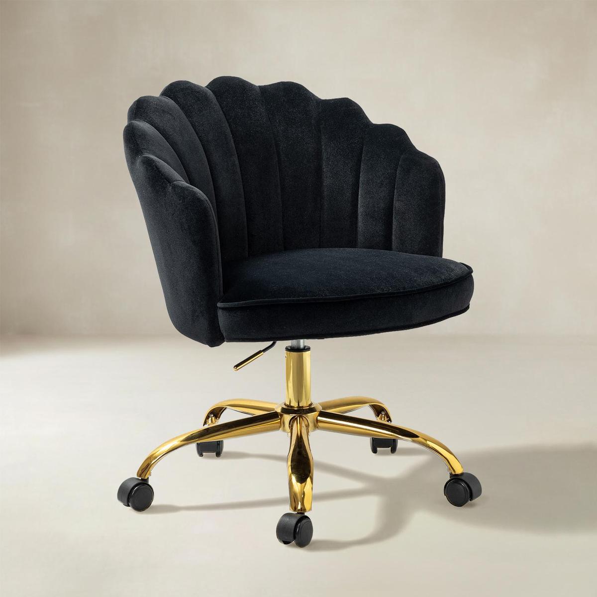 Belanda Comfy Velvet Task Chair - Adjustable Swivel, Seashell Back for Home Office