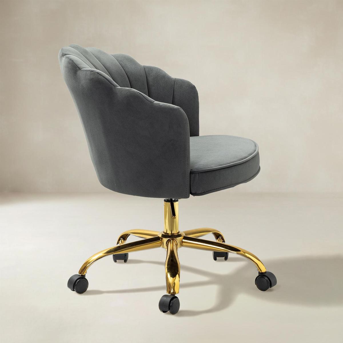 Belanda Comfy Velvet Task Chair - Adjustable Swivel, Seashell Back for Home Office