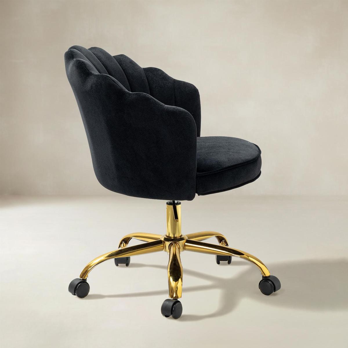 Belanda Comfy Velvet Task Chair - Adjustable Swivel, Seashell Back for Home Office